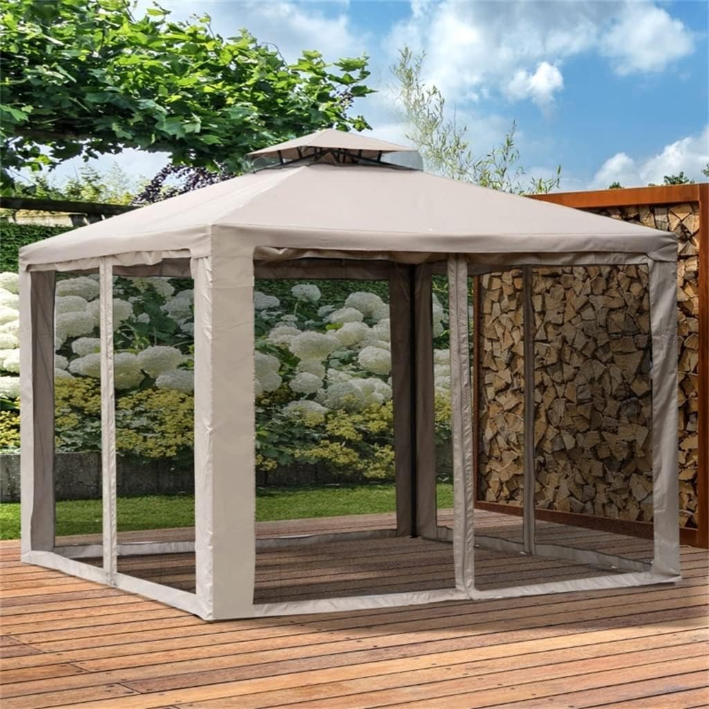 10’ X 10’ Gazebo with Netting Steel Fabric Outdoor Patio Pavilion Canopy Tent(D)