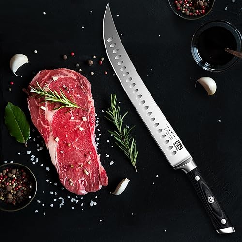 Miniatura 5 de SHAN ZU Cuchillo de rebanar de 12 pulgadas, cuchillo profesional alemán 1.4116 de acero inoxidable 1.4116, mango de madera ergonómico y diseño de