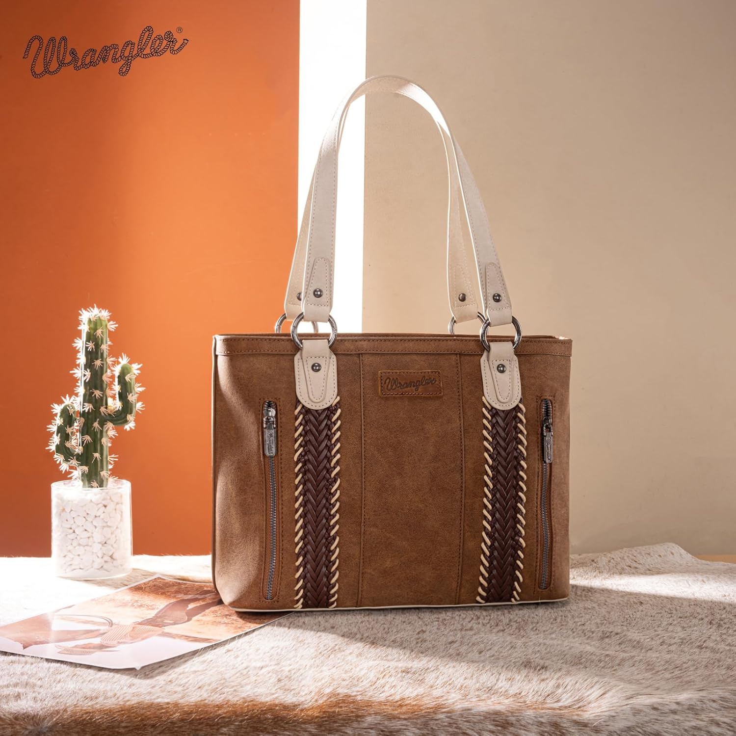 Wrangler Multi Pockets Tote Bag for Women Western Braided Shoulder Bag with Large Capacity for Everyday