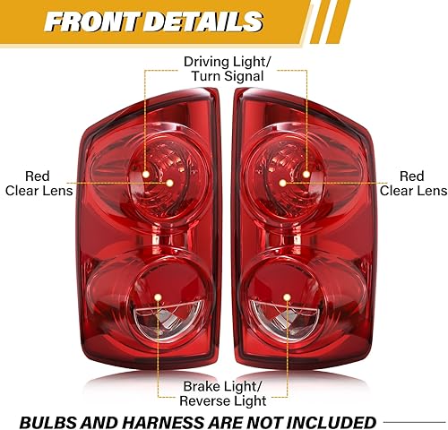 Miniatura 9 de Conjunto de luz trasera compatible con Dodge RAM 2002-2006 1500  2003-2006 2500 3500, lámpara trasera RAM estilo OE reemplaza CH2800147 55077347AF