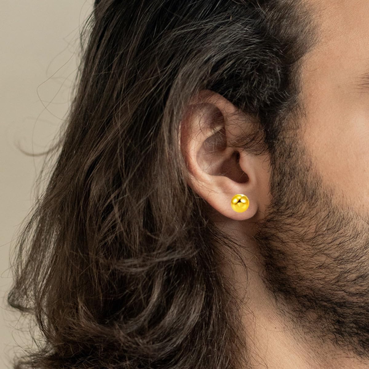 Gold Ball Earrings for Women, Small Solid Copper Post Studs with Flat Back, Dainty Lightweight Jewelry for Everyday Wear