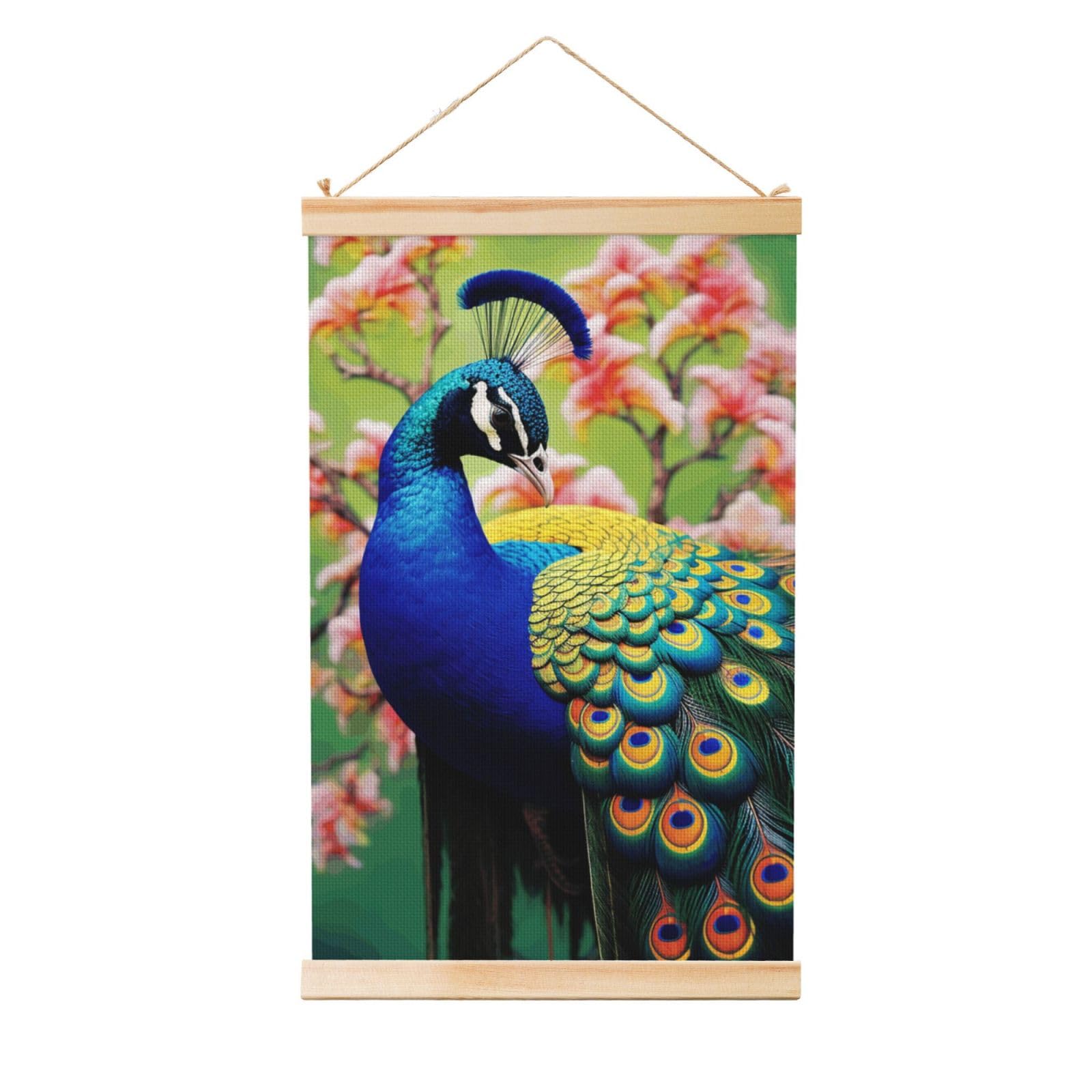 Peacock Posters Wooden Shaft Hanging Poster Canvas Prints Scroll Wall Art Painting Vintage Wall Banner Modern Artwork Decor for Home Decor Ready to Hang 20"x30"