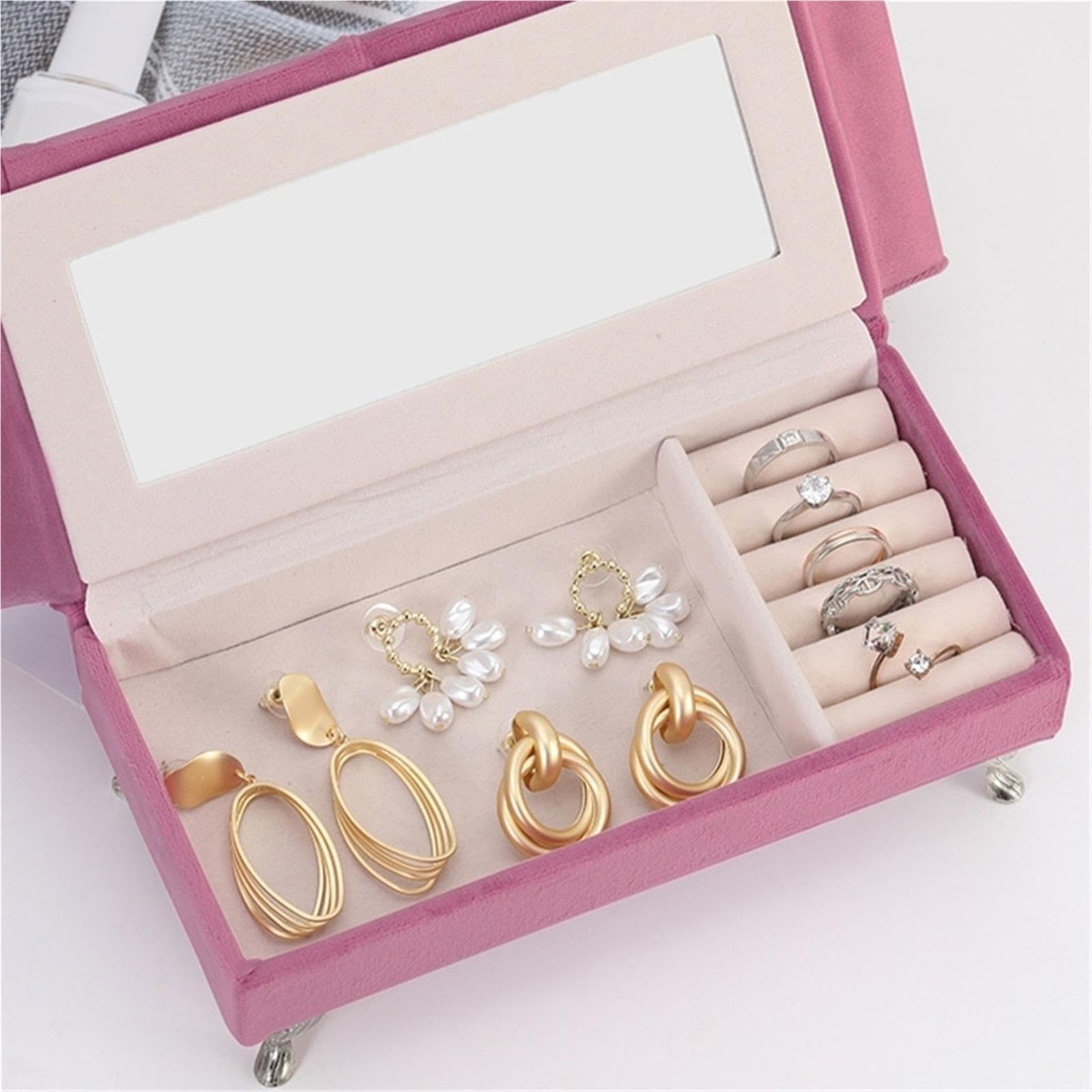Boîte Bijoux Forme Canapé Organisateurs de bijoux en flanelle rose