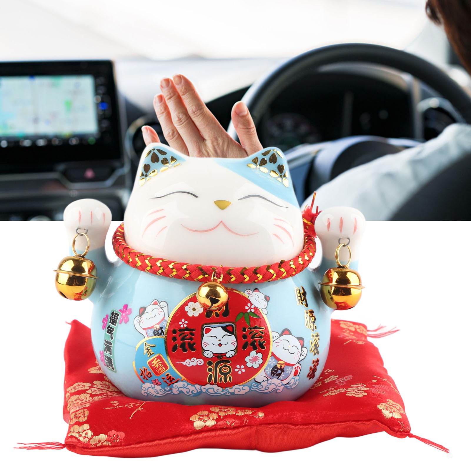 Gatto Maneki Neko, Salvadanaio per Gatti Portafortuna, Salvadanaio in Ceramica da 4,5 Pollici con Campane, Oggetto Kawaii Deco, Lucky Cat Porcellana, Gatto cinese Asia Decorazione, Fortuna(Gatto Blu)