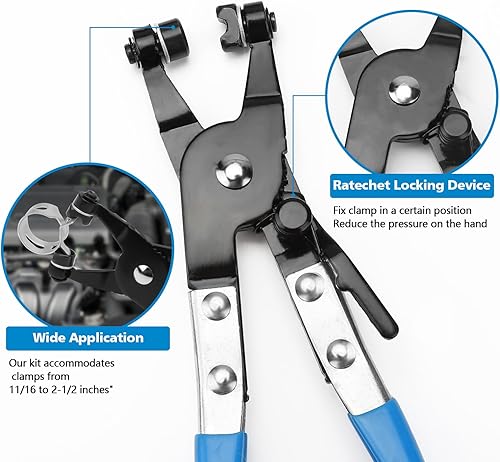 Miniatura 4 de BETOOLL Juego de alicates de abrazadera de manguera de largo alcance de alambre de combustible y aceite de agua, herramientas automáticas, azul