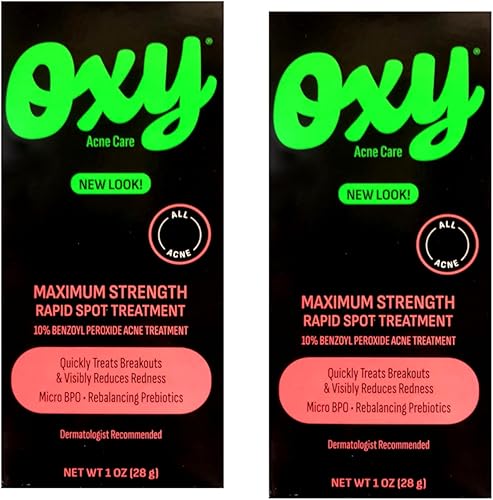 OXY Medicación para el acné de máxima fuerza tratamiento rápido de manchas 1 oz (paquete de 2)