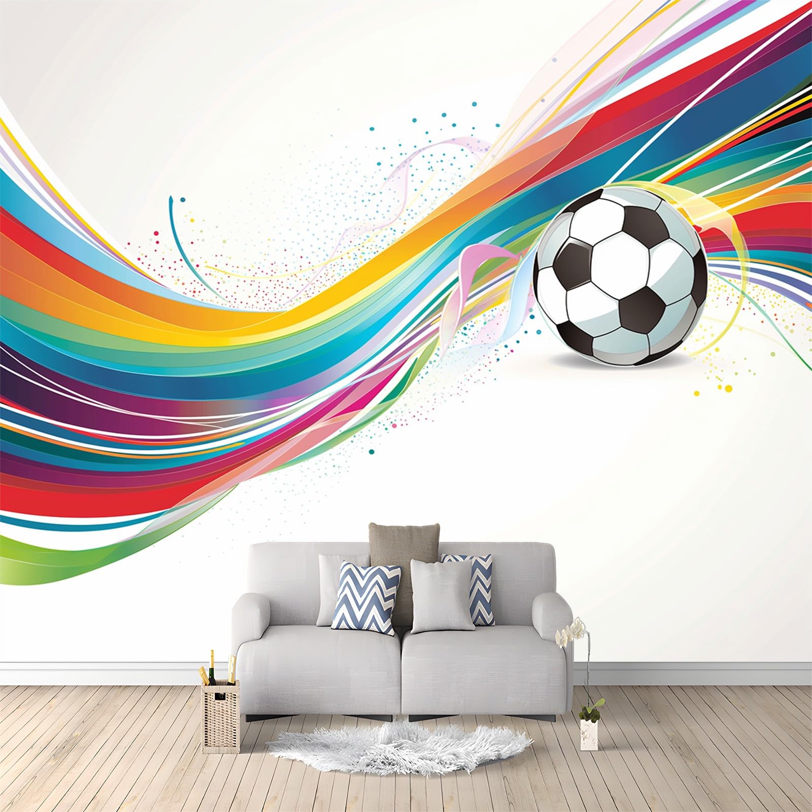Tapeta z efektem 3D, tapeta ścienna, sport, piłka nożna, tatuaż ścienny, kolorowy, do pokoju dziecięcego, salonu, sypialni, korytarza, nowoczesna tapeta z włókniny, tapeta z motywem, 400 x 280 cm