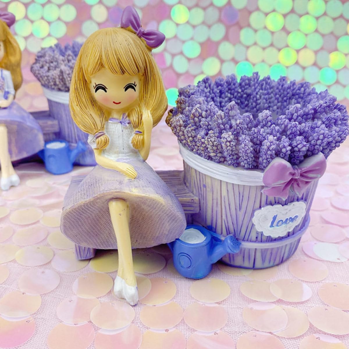 BESTYASH Portalápices de Resina Lavanda para Escritorio, 2 Piezas | Figura Creativa, Estilo Abrazo Flor y Sonrisa Guiñada, Adorno de Mesa, Paquete Doble
