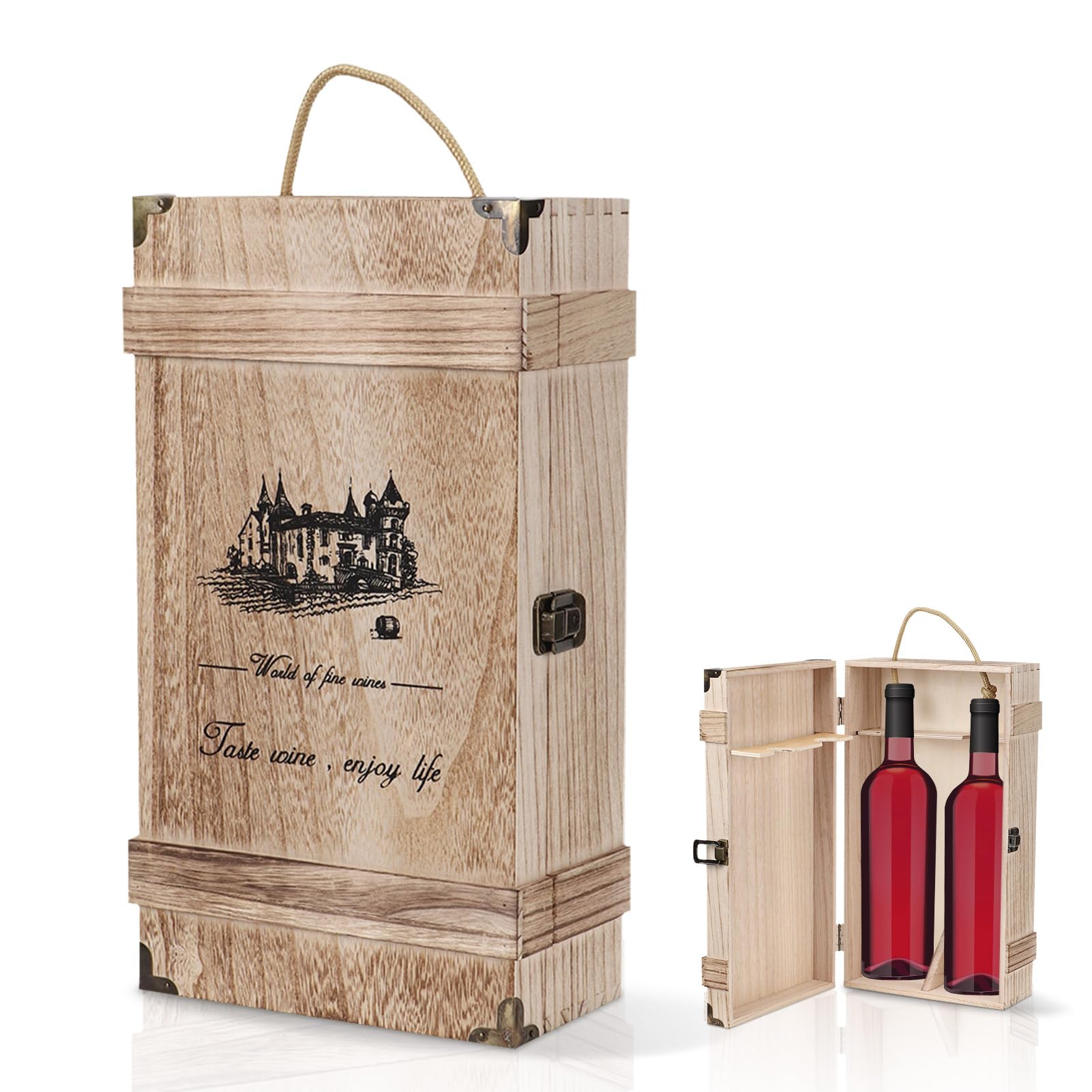VINTAGE WOODEN WINE BOX 2個SET SIZE S Vintage Wooden Wine Gift Box, 2 Bottle Wood Double Bottle Wine