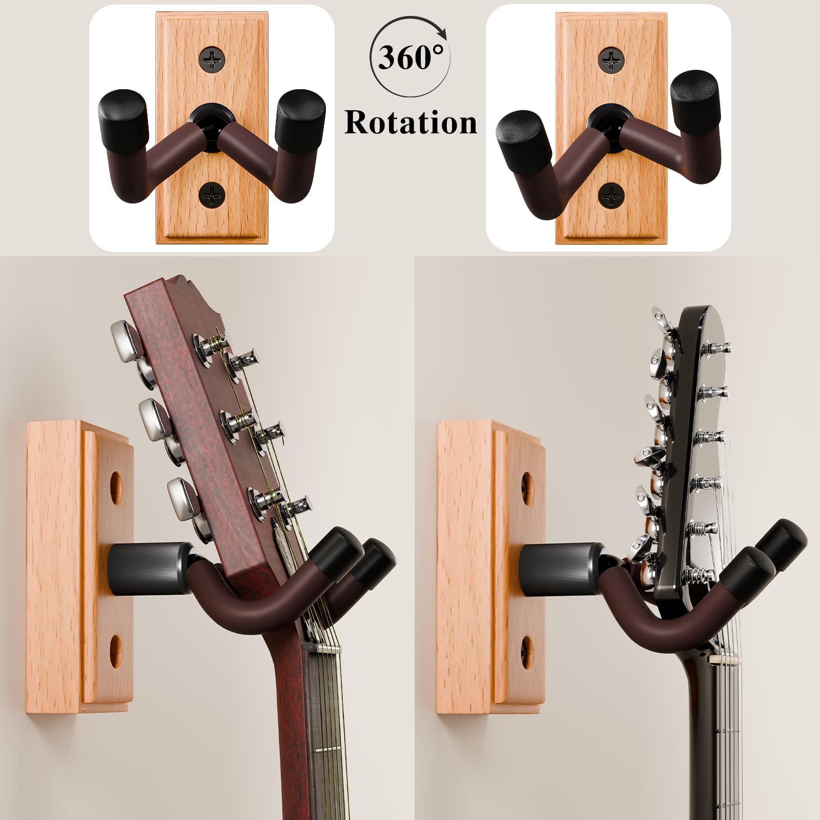DIDA Guitar Wall Mount, Premium Solid Wood Guitar Hanger, Guitar Accessories, U-Shape Hardwood Guitar Holder Hook (Beechwood, 1 Pack) - Image 4