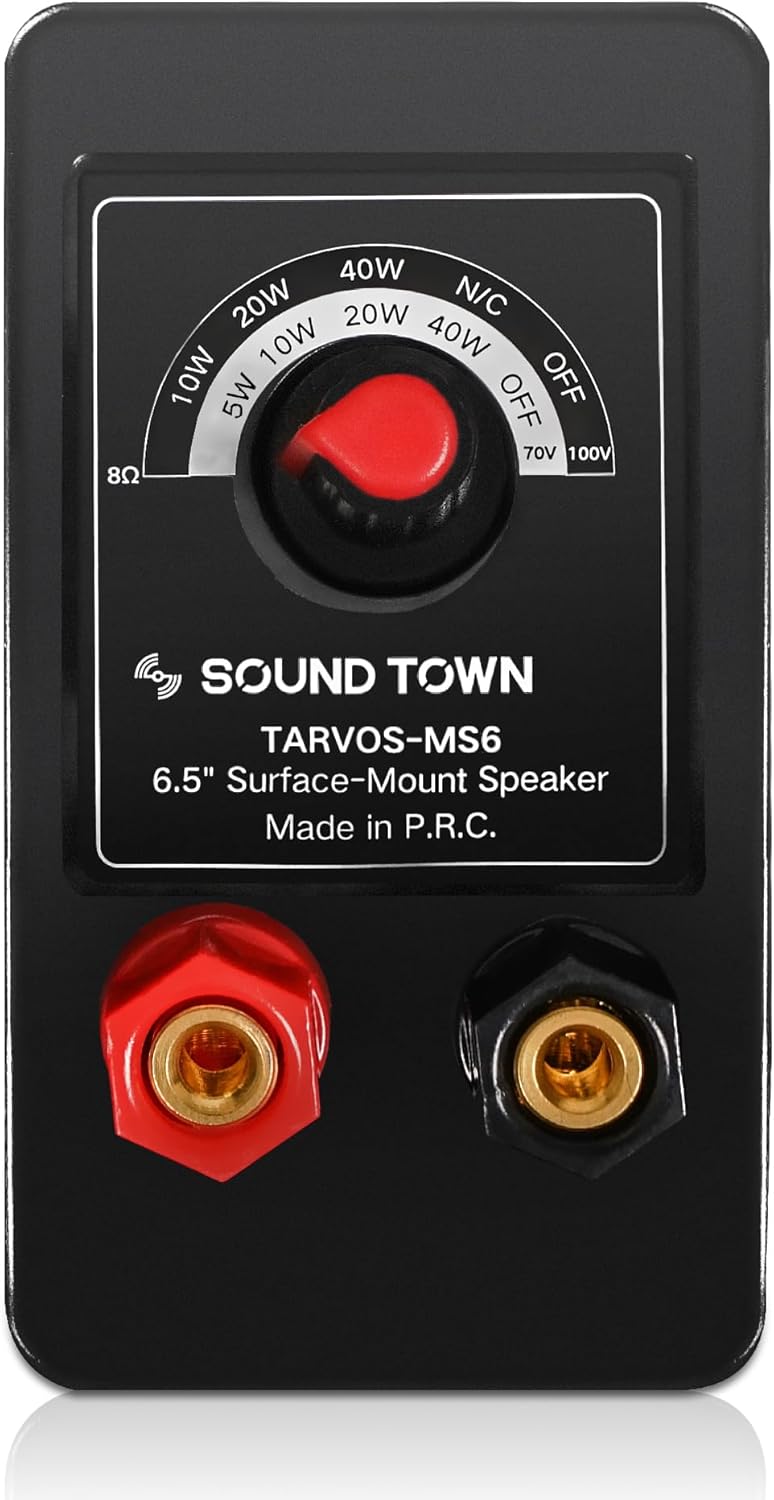 Sound Town Commercial Restaurant Bluetooth Amplifier + Surface-Mount Speaker Set, with One 6-Zone 70V/100V Amplifier with Bluetooth, 8 x 5.25-Inch Surface-Mount Speakers, Black (PAC360X8MS5B)