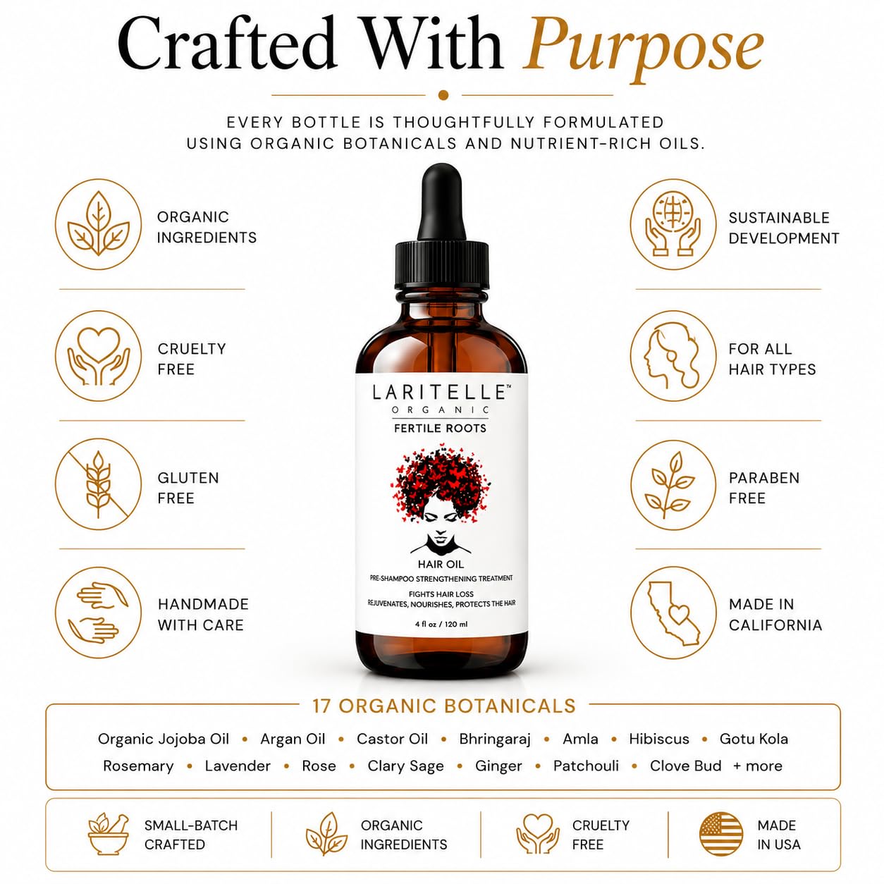 Laritelle Organiczna utrata włosów dla mężczyzn i kobiet 4 uncje | Fortifying, Strengthening & odmładzające paliwo follikowe | Stops Hair Shedding, Promotes New Hair Growth | GMO-free. Wegan