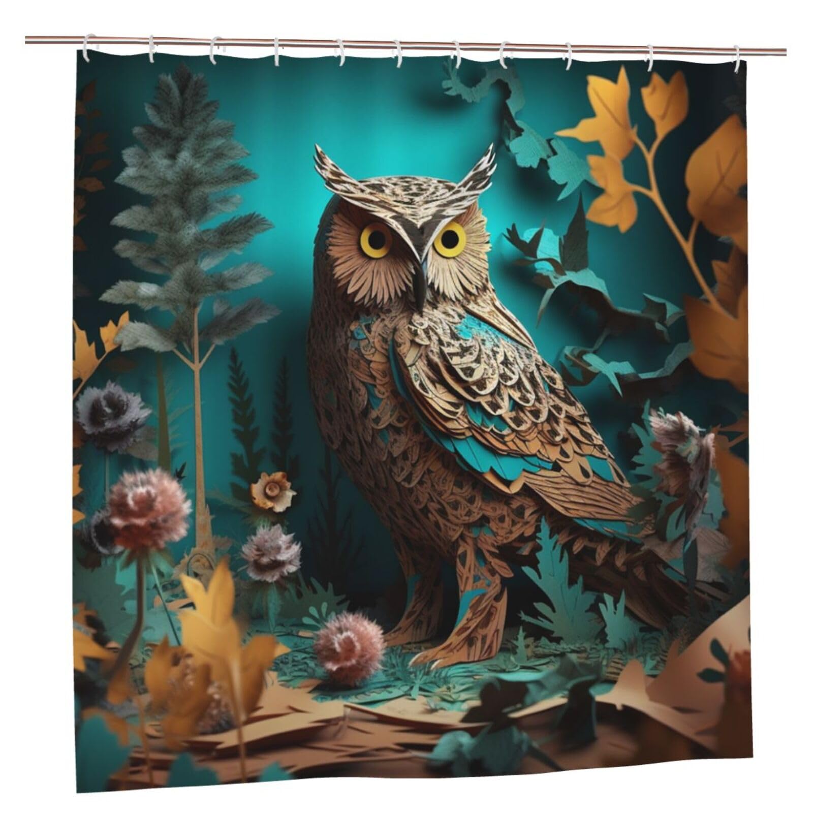 Rideau de douche en tissu épais texturé motif hibou chic