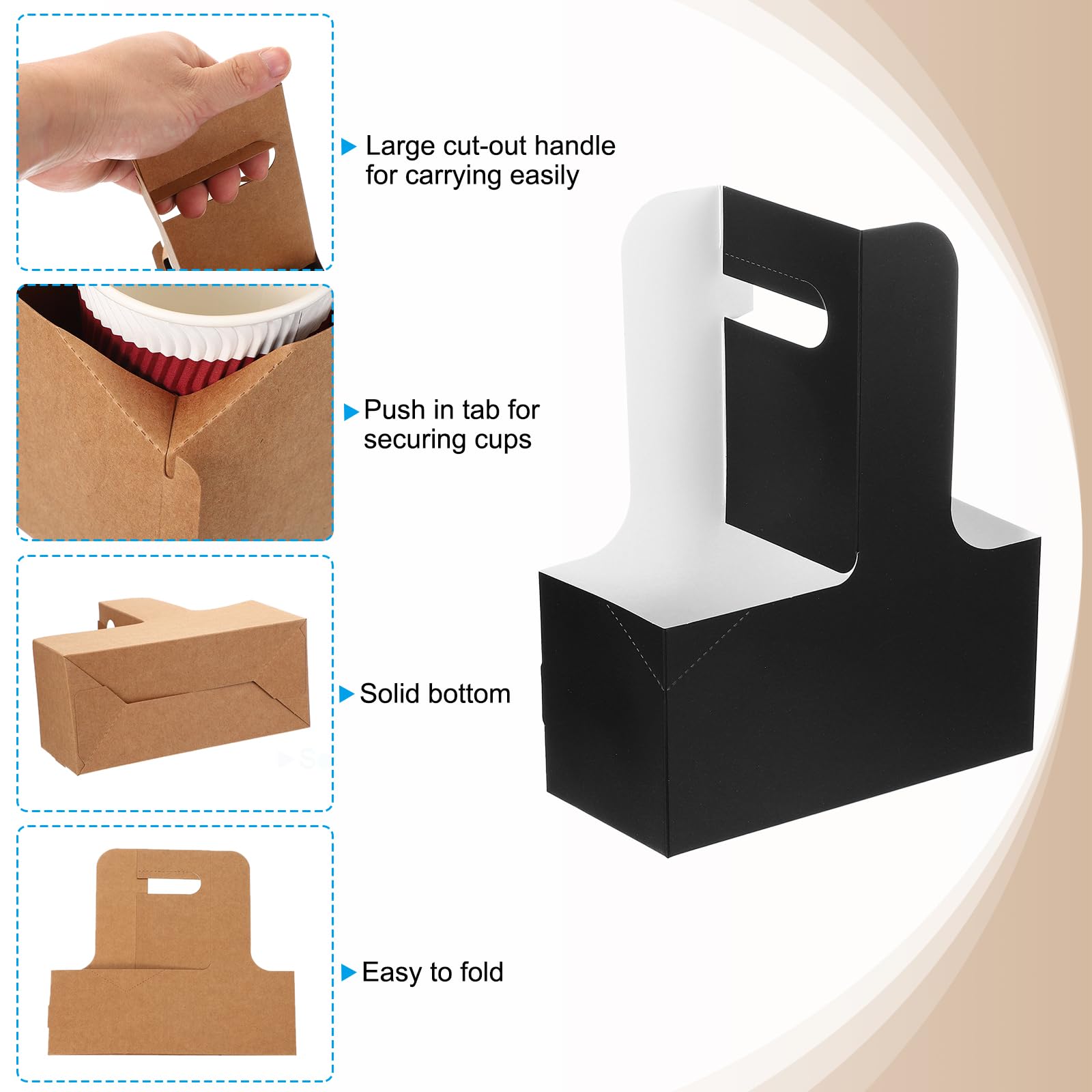 PATIKIL 2 Cup Drink Carrier mit Griff 20er Pack Kraftpapierbecherhalter, Tragbarer Einweg-Getränketräger mit Griff für Take-Out-Restaurant-Lebensmittel-Service, Multicolor