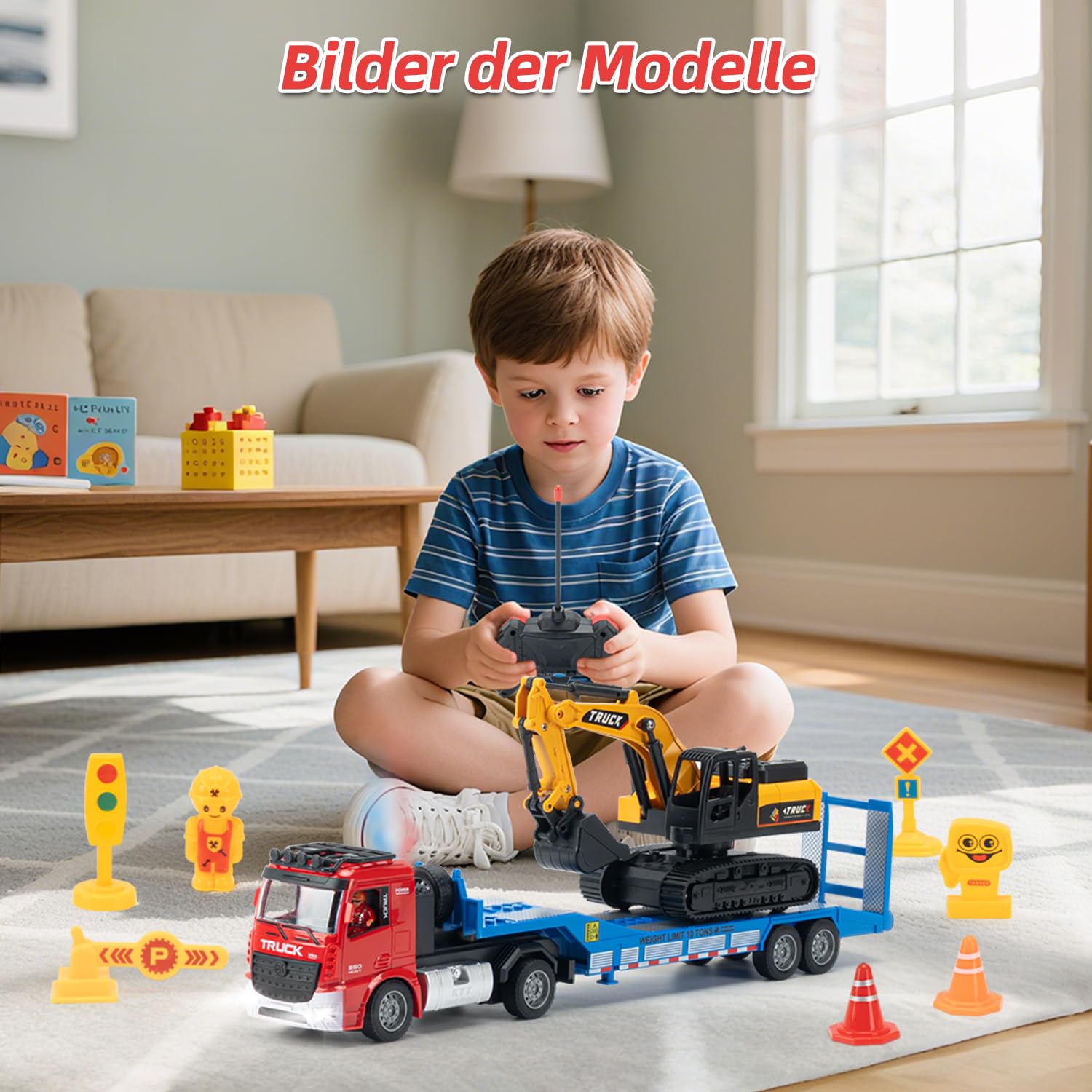RC Sattelzug & Bagger Spielzeug, 1:24 6CH LKW mit Sound Licht Spray