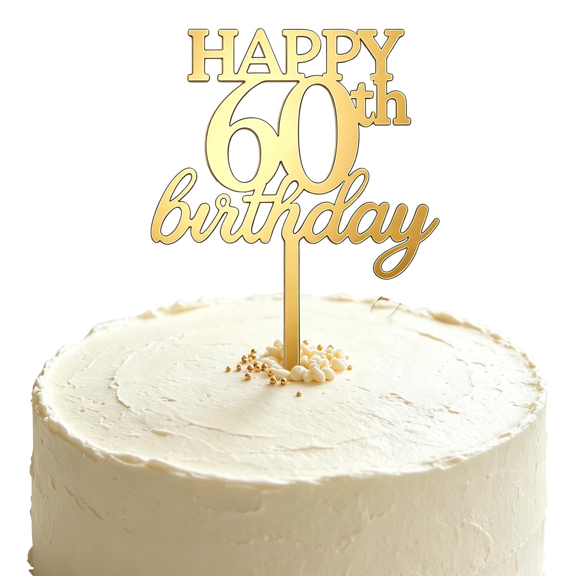 60th Birthday Cake Topper, Gold Acrylic Cake Decoration