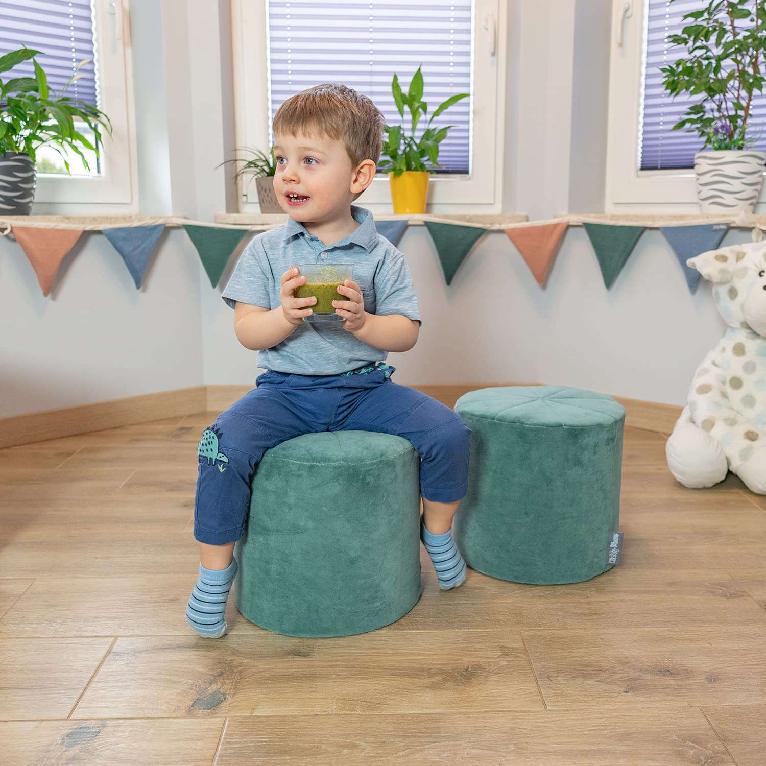 KiddyMoon Area di Gioco in Schiuma per Bambini Velour con Fodera Rimovibile Resistente E Materiali Leggeri per Stimolare creatività Durante Il Gioco Elemento Multi-Taglia, Verde del Bosco