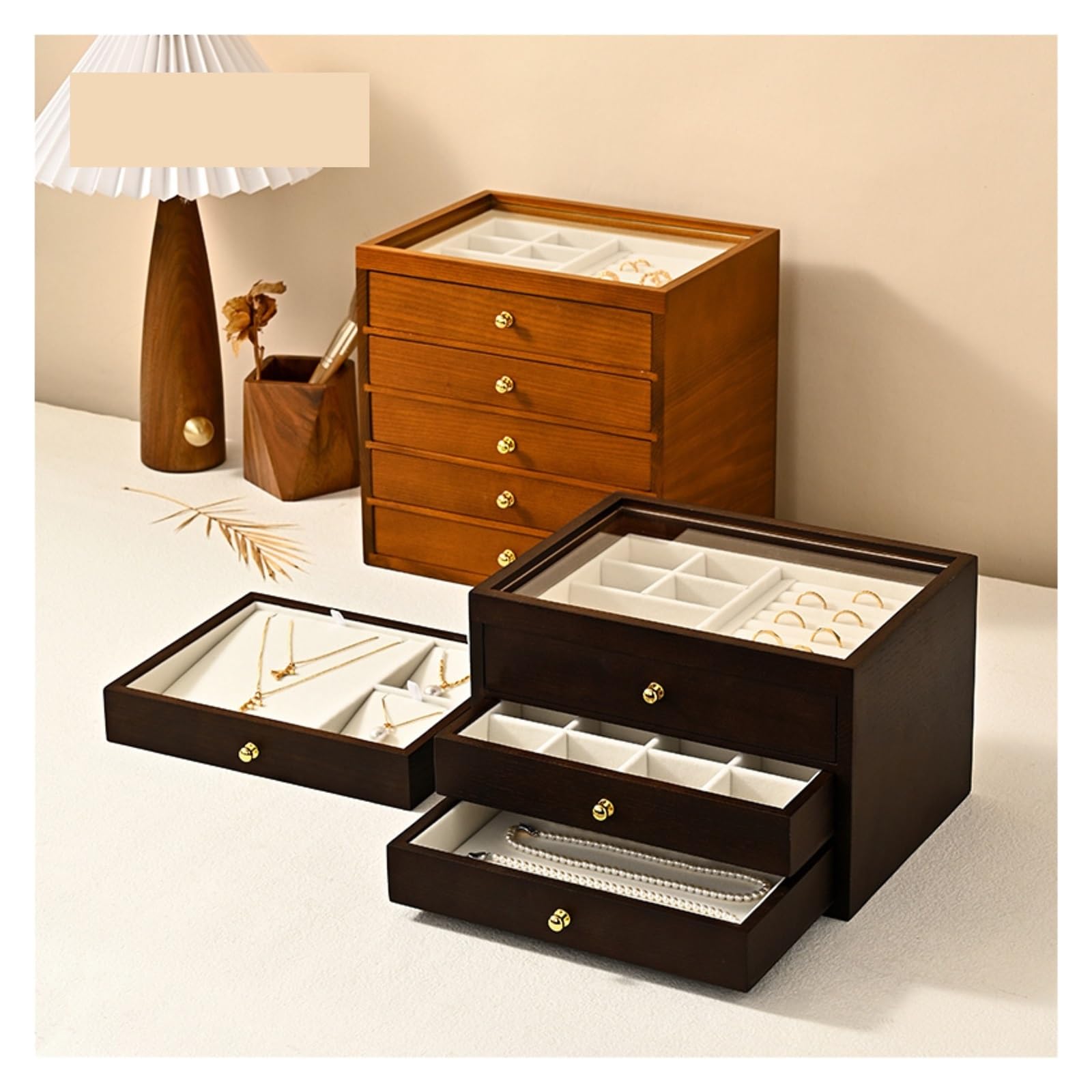 Joyeros Organizador Joyero De Madera Multicapa Caja Para Joyas | Almacenamiento para adorno de aretes