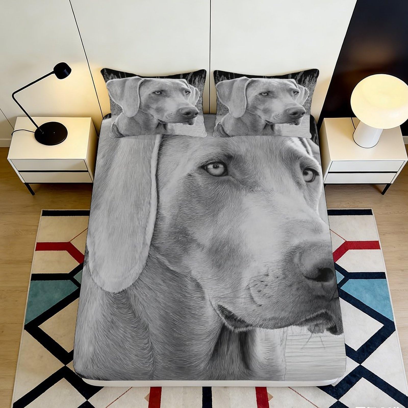 Jqzkxnhpbr Style-4 3D Printed Grey Dog Portrait Fitted Sheet Microfiber Soft Bedroom Decor Animal Bed Cover For Home Guest Room 90X200x25cm
