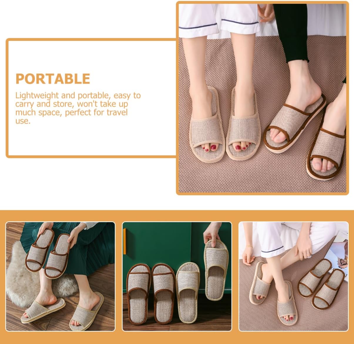 LIFKOME 2pairs Couple Flax Slippers for Indoor Use Cozy Lightweight Spa Footwear for Spring Summer Non-slip Design Light and Dark