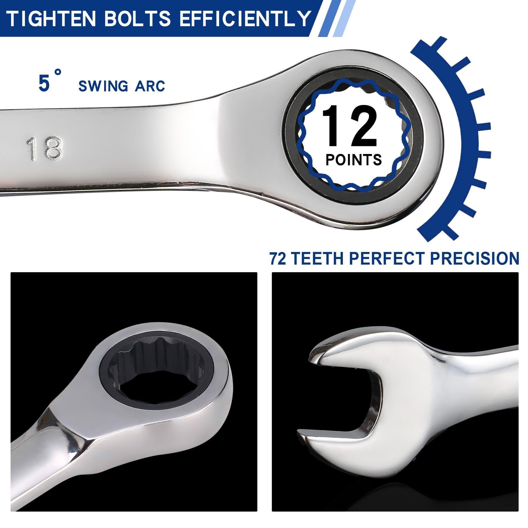 Qnkaa Juego de 24 llaves de trinquete de tamaños métricos de 8 mm a 19 mm con bolsa enrollable, perfecto para el hogar, bicicleta, reparación de automóviles, llave combinada