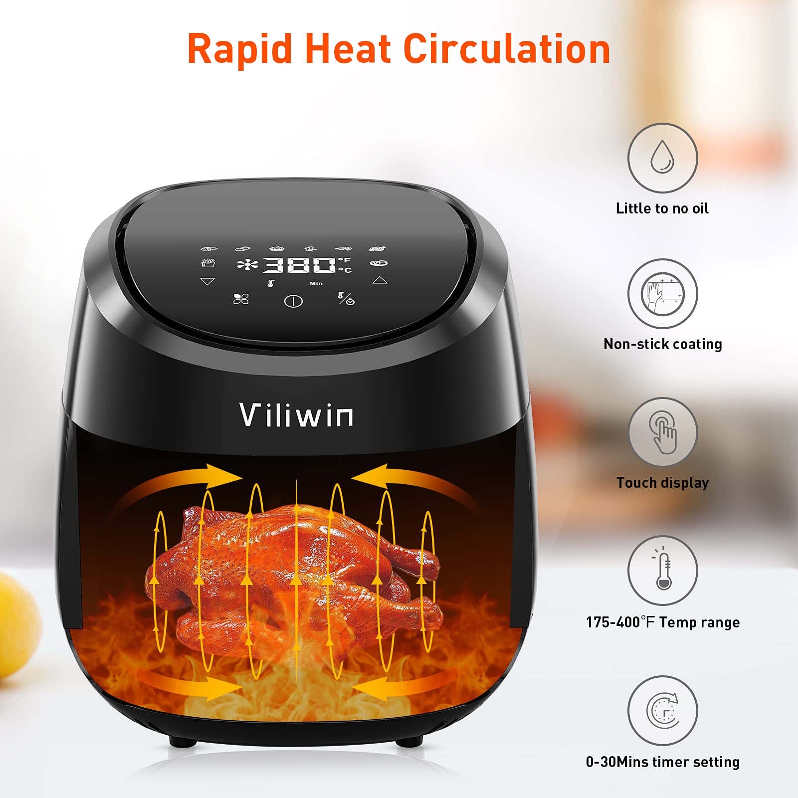 VILIWIN Air Fryer 4.5 QT Airfryer Digital Air Fryer 8 Preset Menus Hot