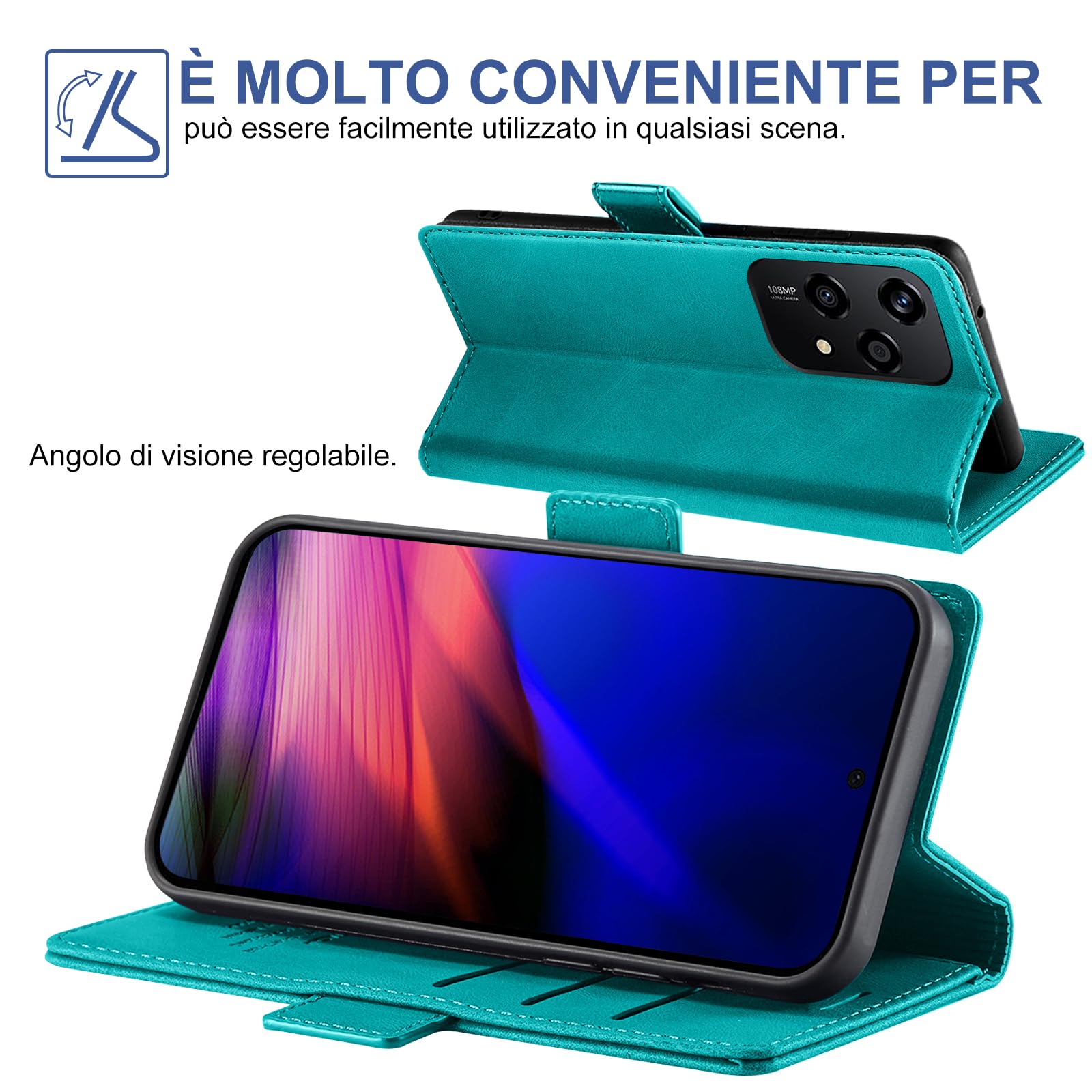Giyer Cover per Honor 400 Lite Custodia con Vetro Temperato, Premium Pelle PU Portafoglio Slot per Scheda RFID Antifurto Funzione Supporto Flip Case, Antiurto per Honor 400 Lite 5G Cover (Rosso