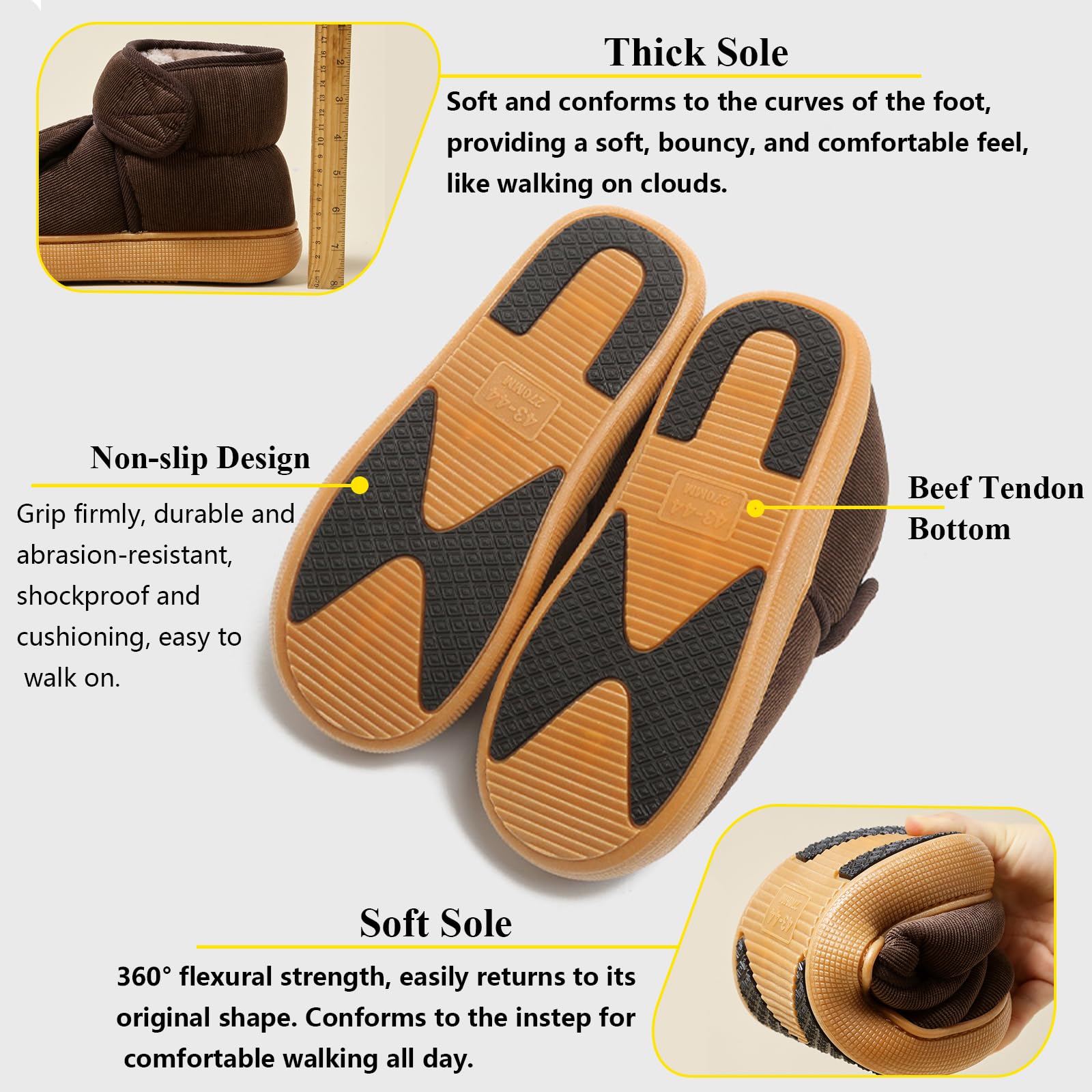 Bottes de Neige Femme Hommes Hiver Chaude Peluche Fourrés Chaussons Antidérapant Pantoufles Bottines Chaussures à enfiler for Personnes âgées