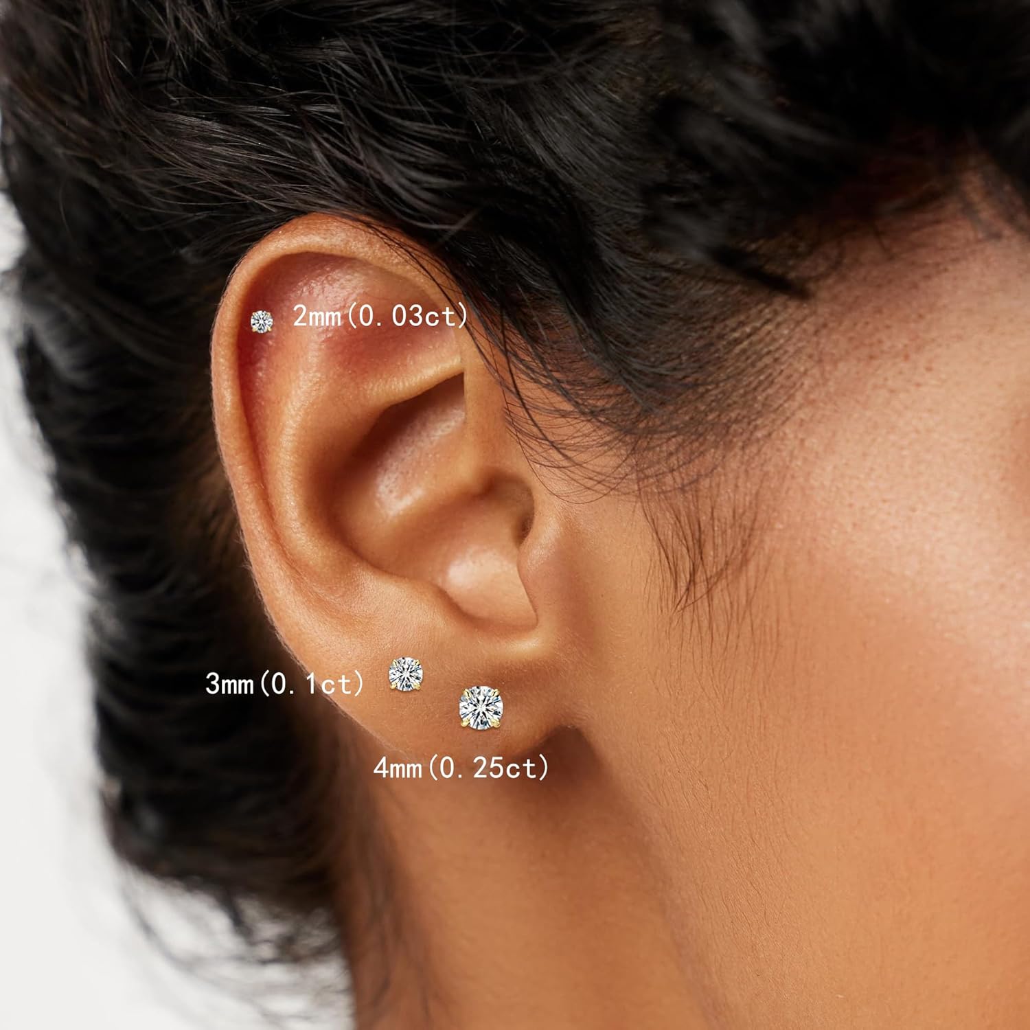 1-5Pairs Flat Back Earrings Set (2-6mm), Push Pin Cartilage Stud earrings for Women, 14K Gold Filled Cubic Zirconia Stacking Earrings Studs, Hypoallergenic Helix Piercing Jewelry, No Screw for Sleeping - Image 5