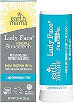 Earth Mama Lady Face® Tinted Mineral Sunscreen Face Stick SPF 40 Light/Medium Tint | Contains Organic Shea & Cocoa Butter | Foundation + Concealer Blends with Most Skin Tones
