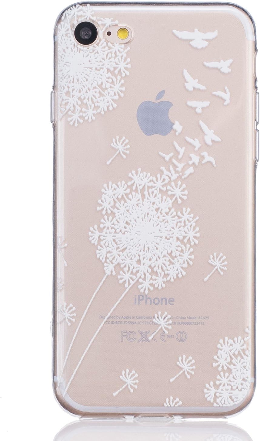 3Cworld Case for iPhone SE 3 2022/ iPhone SE 2nd Generation, iPhone 8, iPhone 7, 4.7-Inch, Ultra Thin Clear Art Pattern Crystal Gel TPU Rubber Flexible Slim Skin Soft (Dandelion/Bird Flying-White)