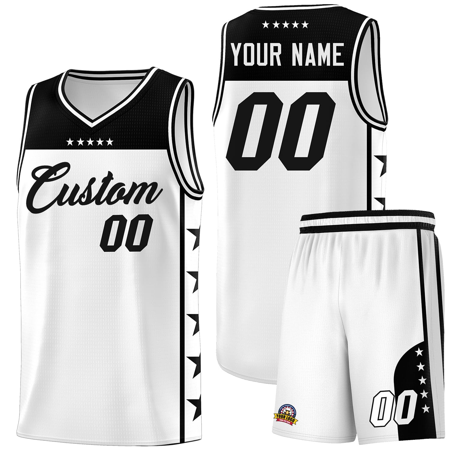 Custom Basketball Jersey Uniform Personalized Sportswear Printed Any Name Number Sleeveless Sports Shirt for Men Youth Black-White