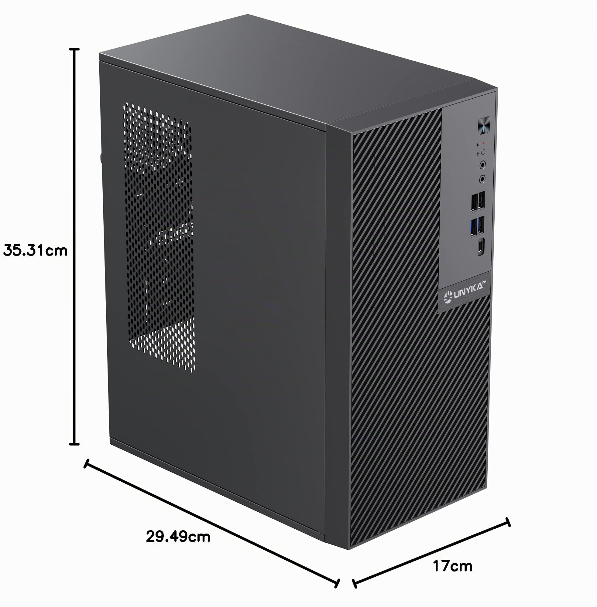 UNYKAch Micro ATX UK5015 - Scatola per computer da 17 litri con 5 porte USB, compatibile con ATX, alloggiamenti da 3,5" e schede grafiche fino a 180 mm