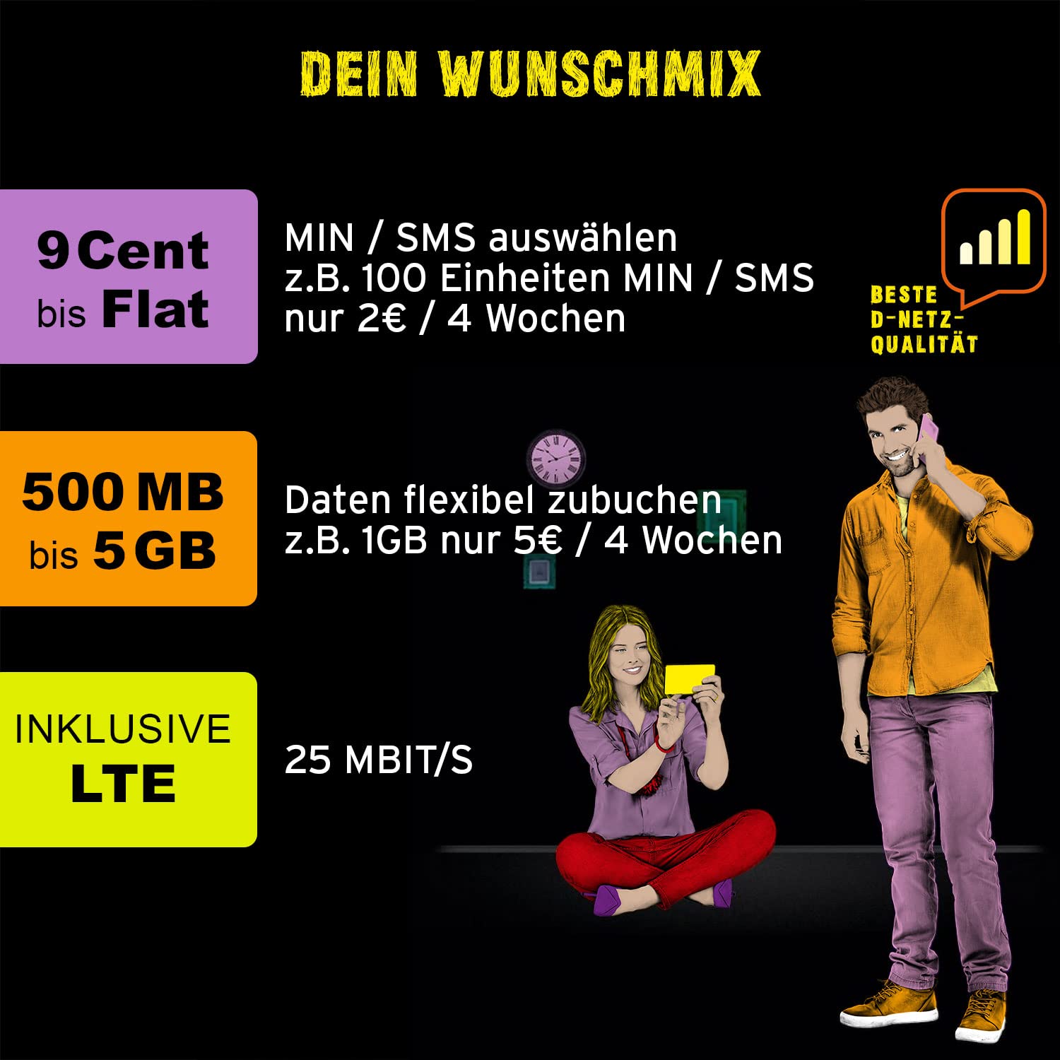 MP myPhone Fusion Tastentelefon, große Tasten, Farbdisplay 1,77", Akku 600 mAh & congstar Prepaid WIE ICH Will SIM-Karte ohne Vertrag I Prepaid-Guthaben Wunschmix in D-Netz-Qualität