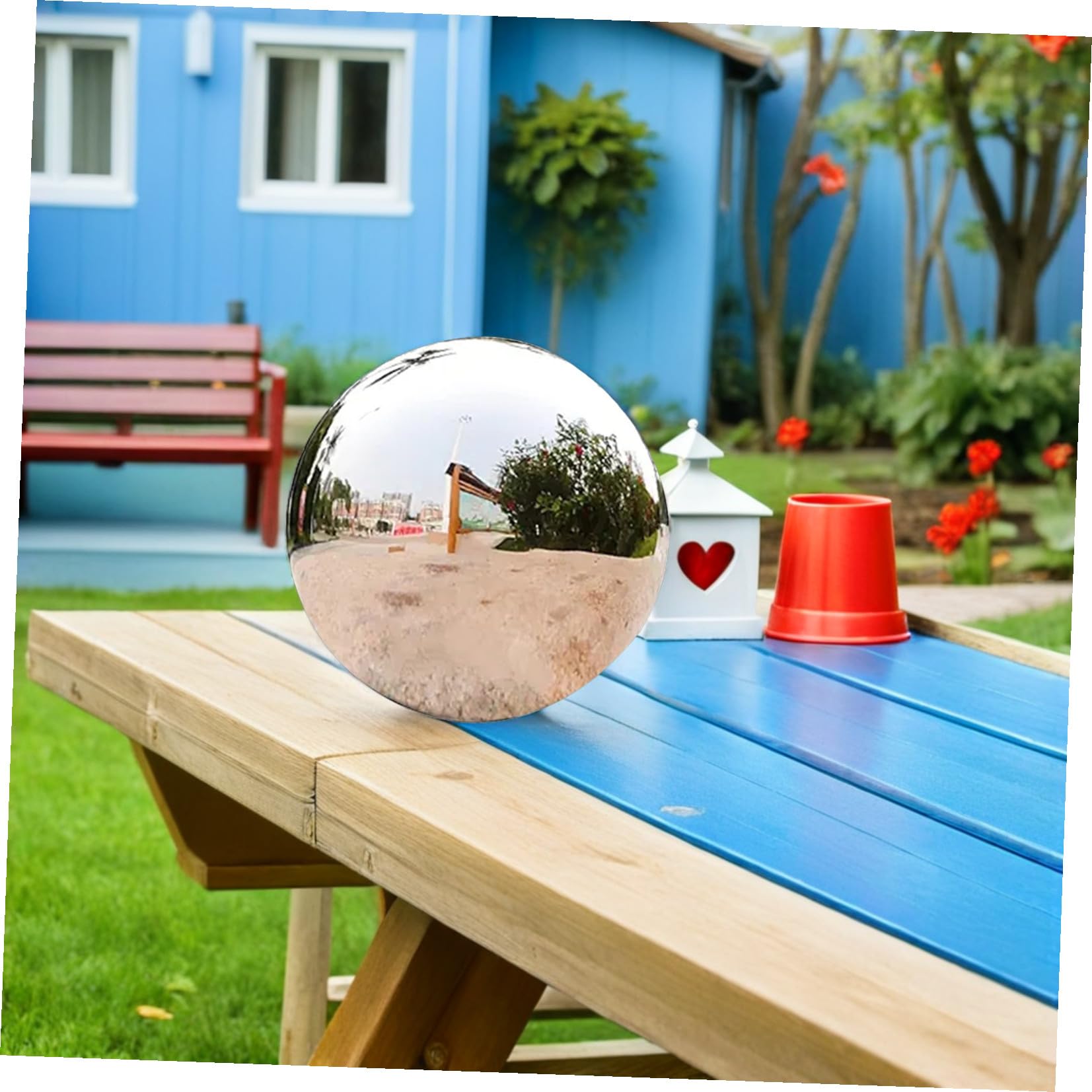 Hemobllo Sfera Decorativa da Giardino in Metallo Inossidabile Argento, Sfera Riflettente Lucida Resistente e Non Deformabile per Decorazione Esterni e Soggiorni