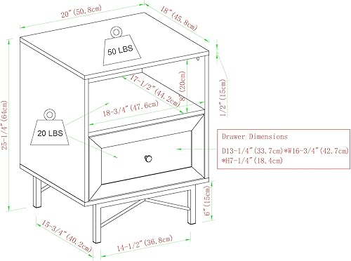 Miniatura 3 de Walker Edison Morgan - Mesita de noche contemporánea de madera y metal con 1 cajón con detalles dorados, 25 pulgadas, nogal oscuro