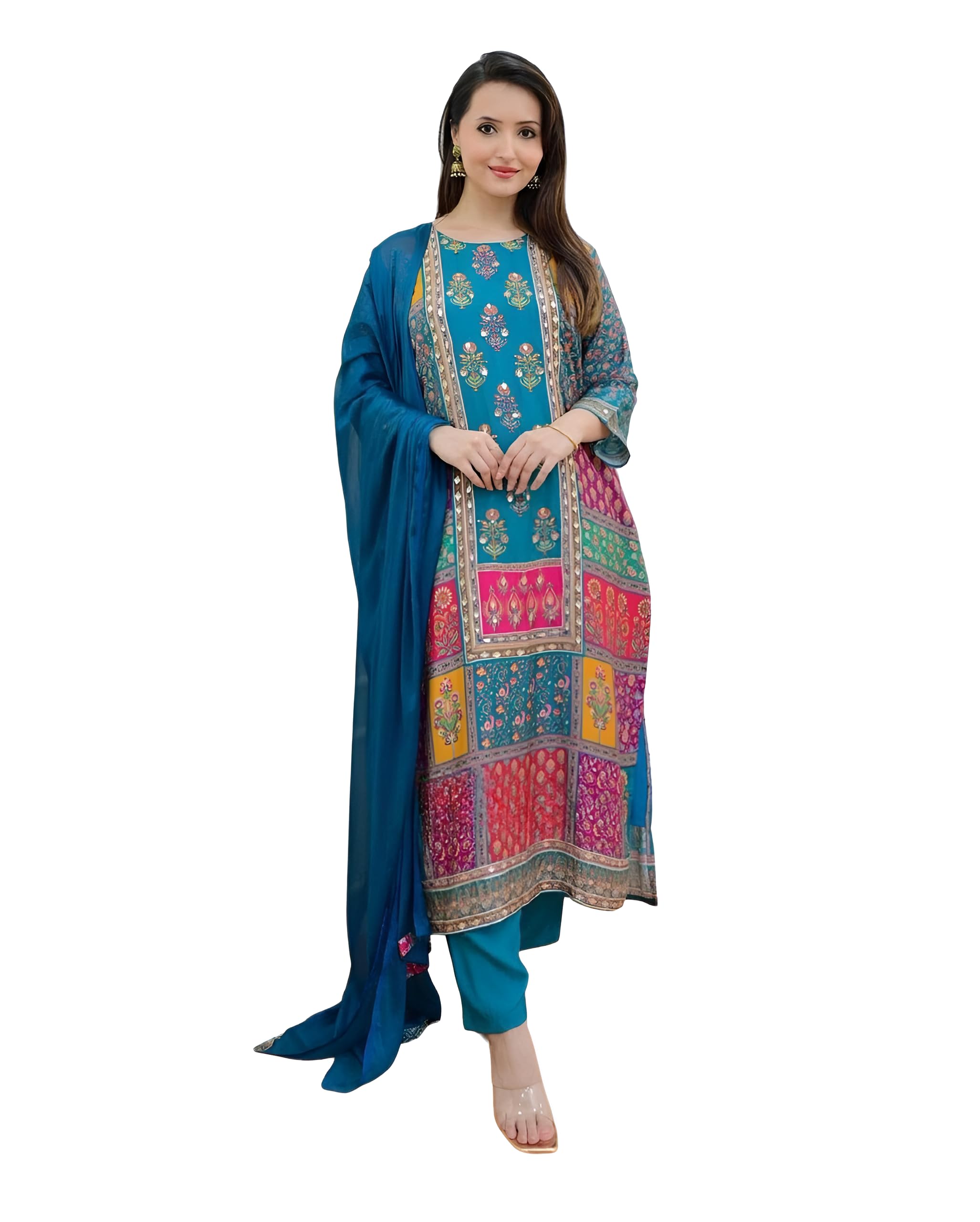 BHARVITA Womens Cotton Printed Sequence Embroidered Work Straight Kurta Dupatta Pant Set (IN, Alpha, 2XL, Regular, Blue) (B0DFTKCLTH) Amazon Price History, Amazon Price Tracker