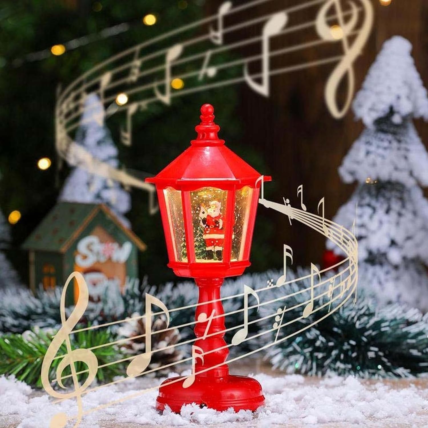 Lampada da tavolo a tema natalizio con musica, luce decorativa luminosa per feste in casa