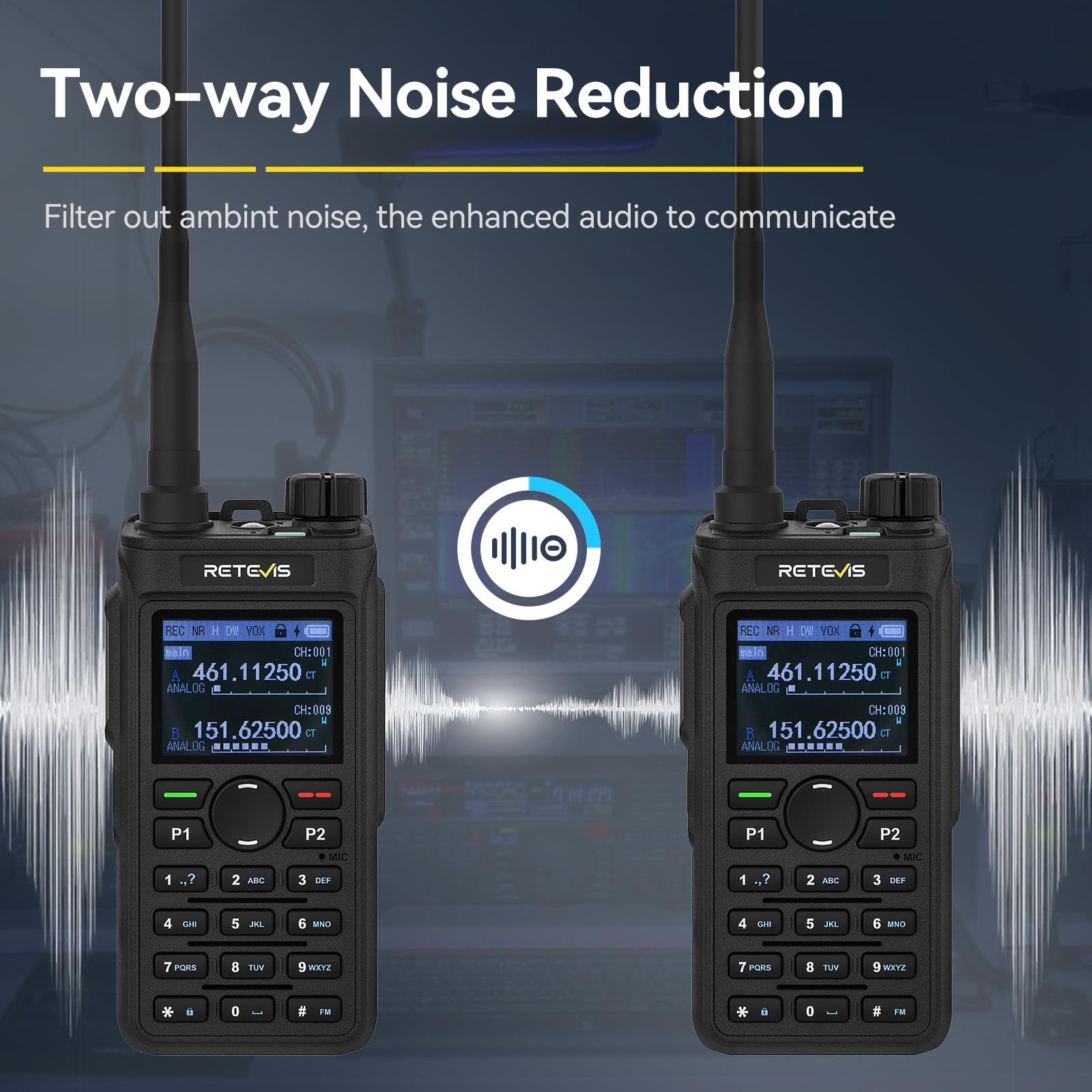 Retevis C62 Walkie Talkie Lungo Raggio, Professionali Ham Radio Bibanda, Display LCD, 2000mAh, Walkie Talkie Ricaricabili per Adulti, per Escursionismo/Caccia/Campeggio (Nero, 1 Pezzo)