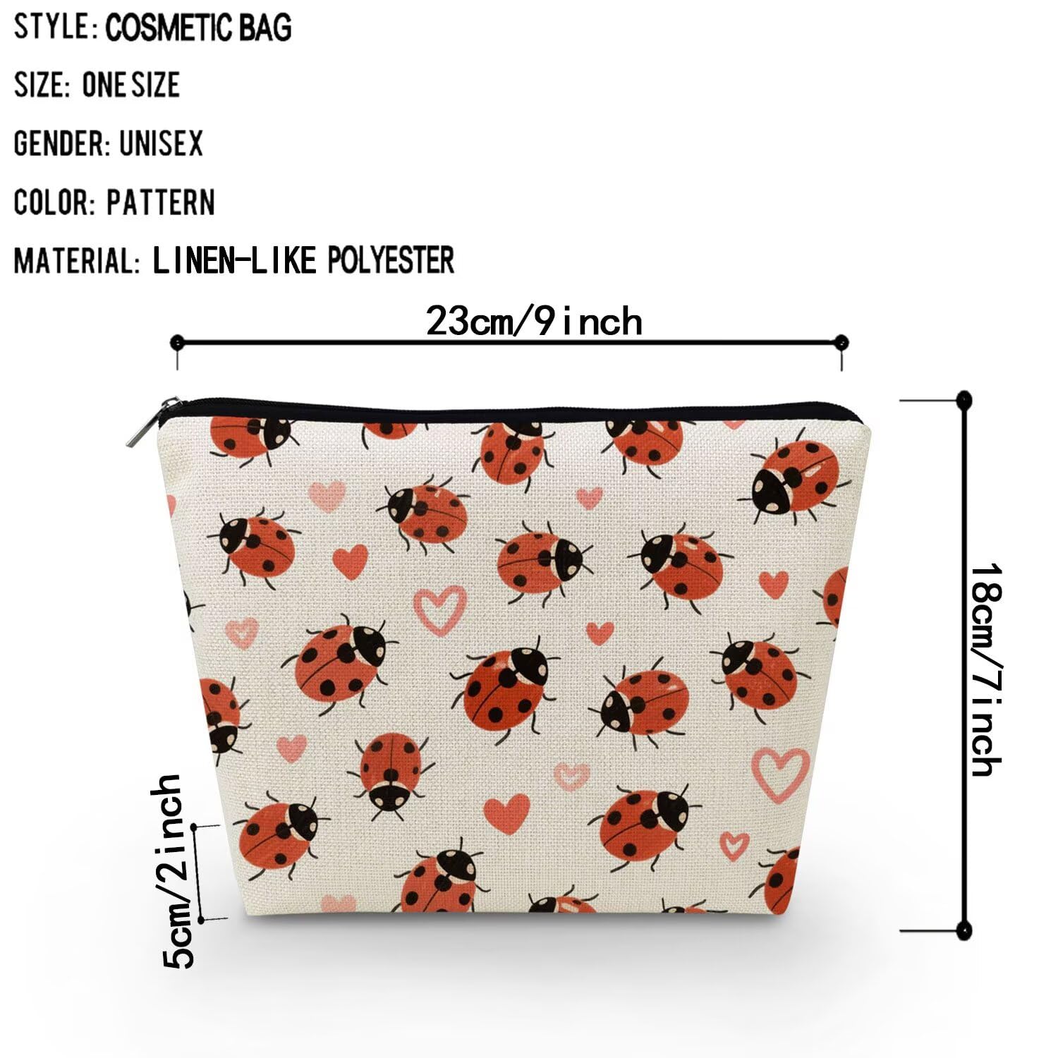 Livel lhood Ladybug Makeup Bag Portable Organizer Bag Travel Toiletry Zipper Pouch Love Cosmetic Bag for Women Birthday Gifts
