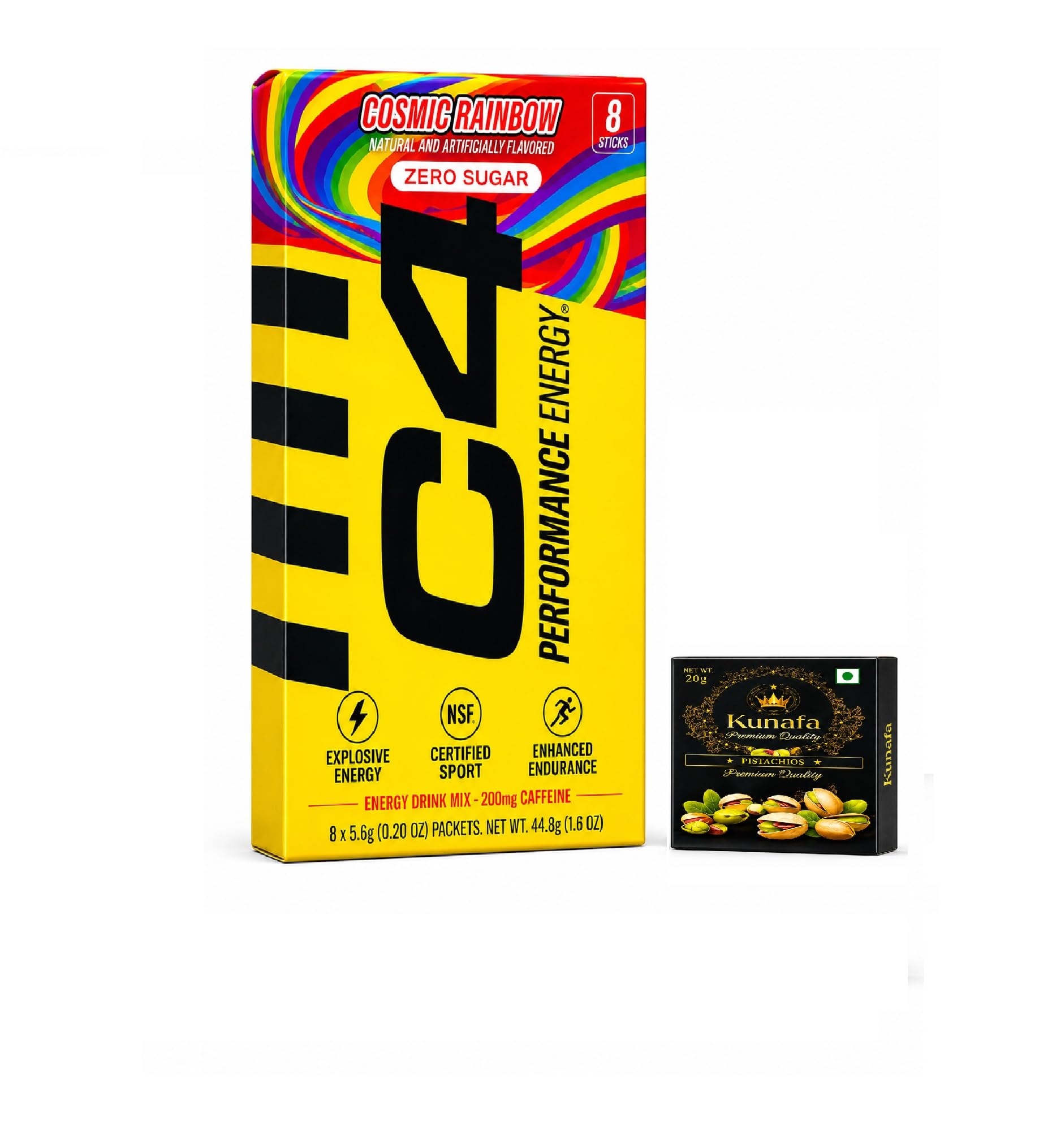 C4 Performance Energy, Cosmic Rainbow Zero Sugar On-The-Go Drink Mix Packets, 8 pack 200mg Caffeine, 8 Sticks, 44.8g Box with Free Flavourito Kunafa Pistachio Chocolate Bar, 20g By Decadent Foods-image-10