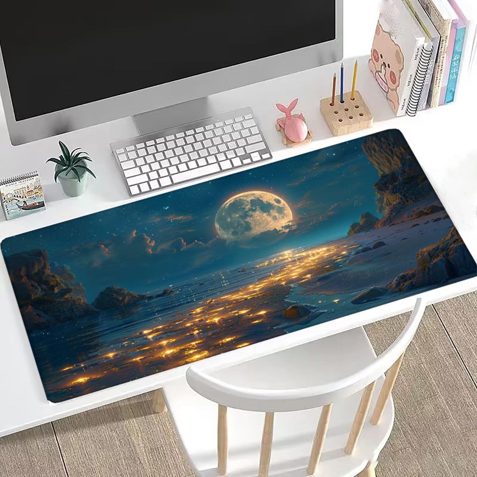 Tappetino Mouse Mare XL 1500x800x3mm Sottomano Scrivania Vista Notturna, Superficie Liscia Impermeabile, Accessori Ufficio Moderno, Tappeto Scrivania Grande Antiscivolo per Laptop, Macbook H0-1025