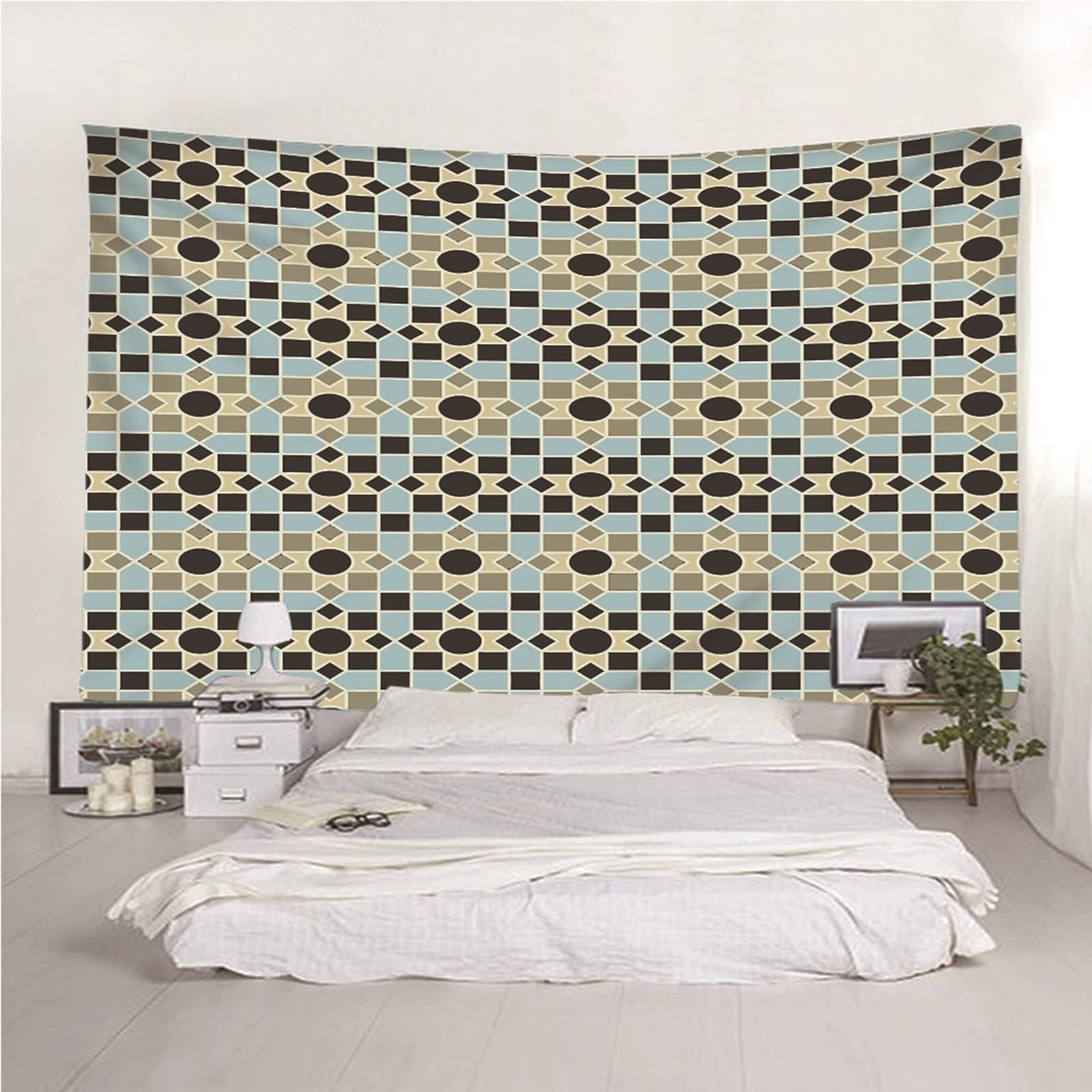 Tapiz de pared multicolor bohemio geométrico geométrico de microfibra para dormitorio, 210 x 140 cm (ancho x alto)