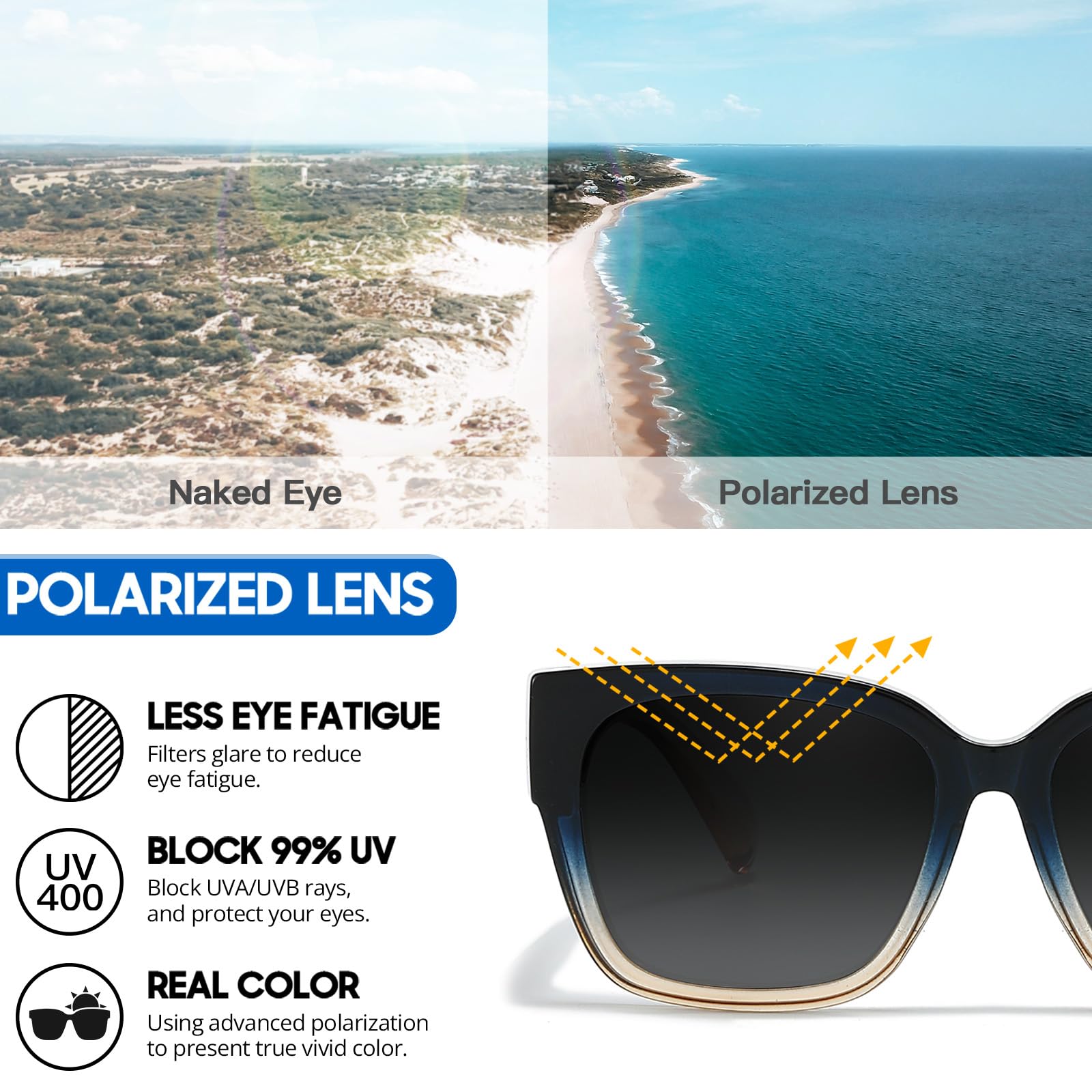 Myiaur 2 Pack Überzieh Sonnenbrille Damen Polarisierte UV400 Schutz Oversized Rahmen Sonnenbrille für Brillenträger für Autofahren & Freizeit