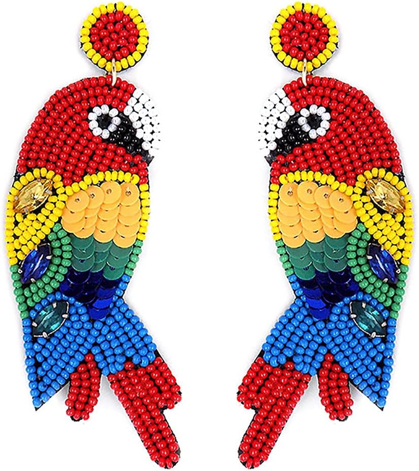 Beaded Colorful Parrot Post Earrings Handmade Parrot Earrings