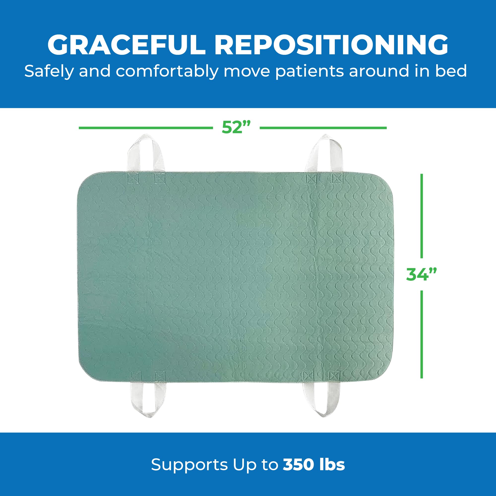 Patient Aid Almohadilla de Cama de posicionamiento de 34 x 52 Pulgadas con Asas, Protector de Cama para colchón de incontinencia, Correas para una fácil elevación y Transferencia, Reutilizable