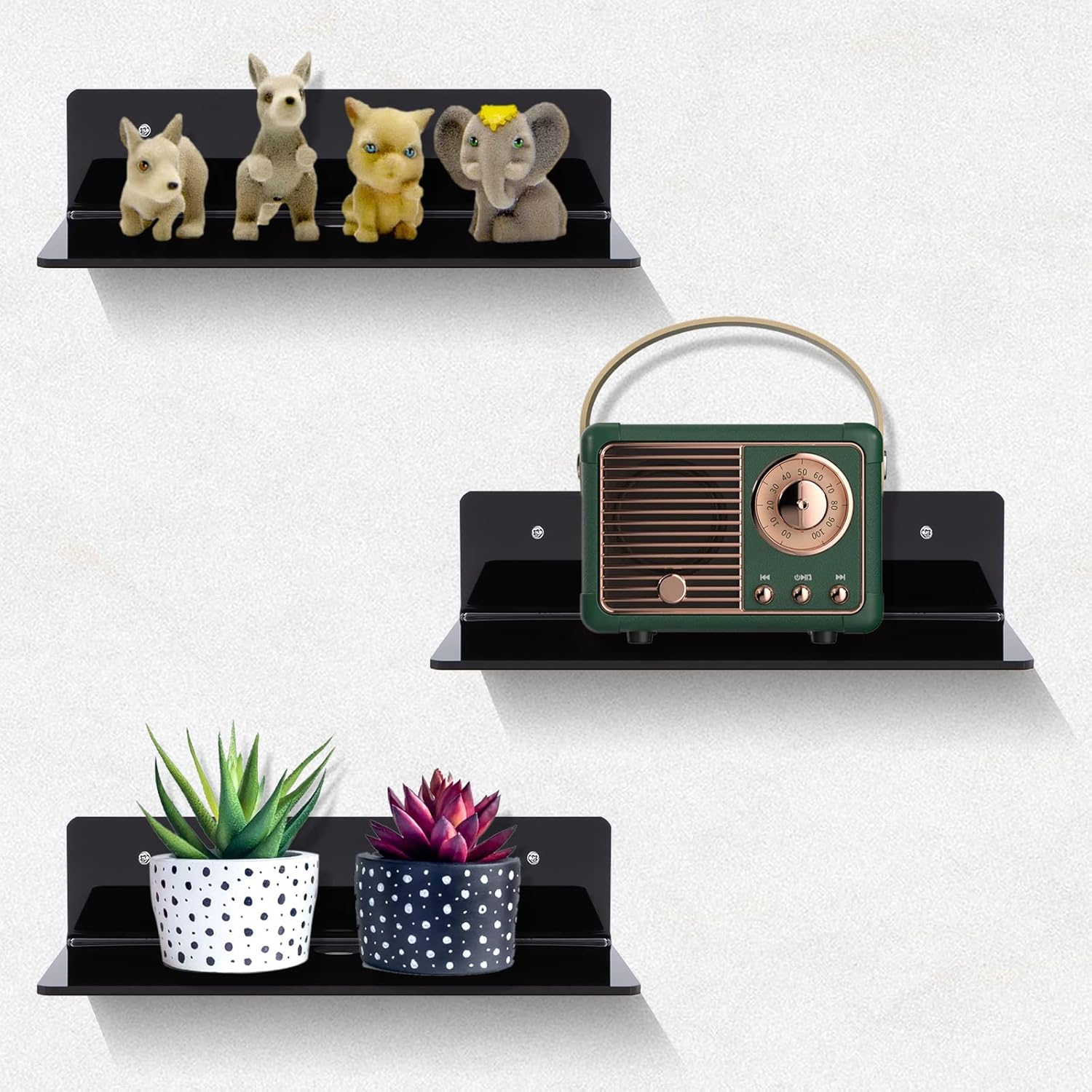 SPOKKI 3 Pack Acrylic Floating Shelves, Multifunctional Small Wall