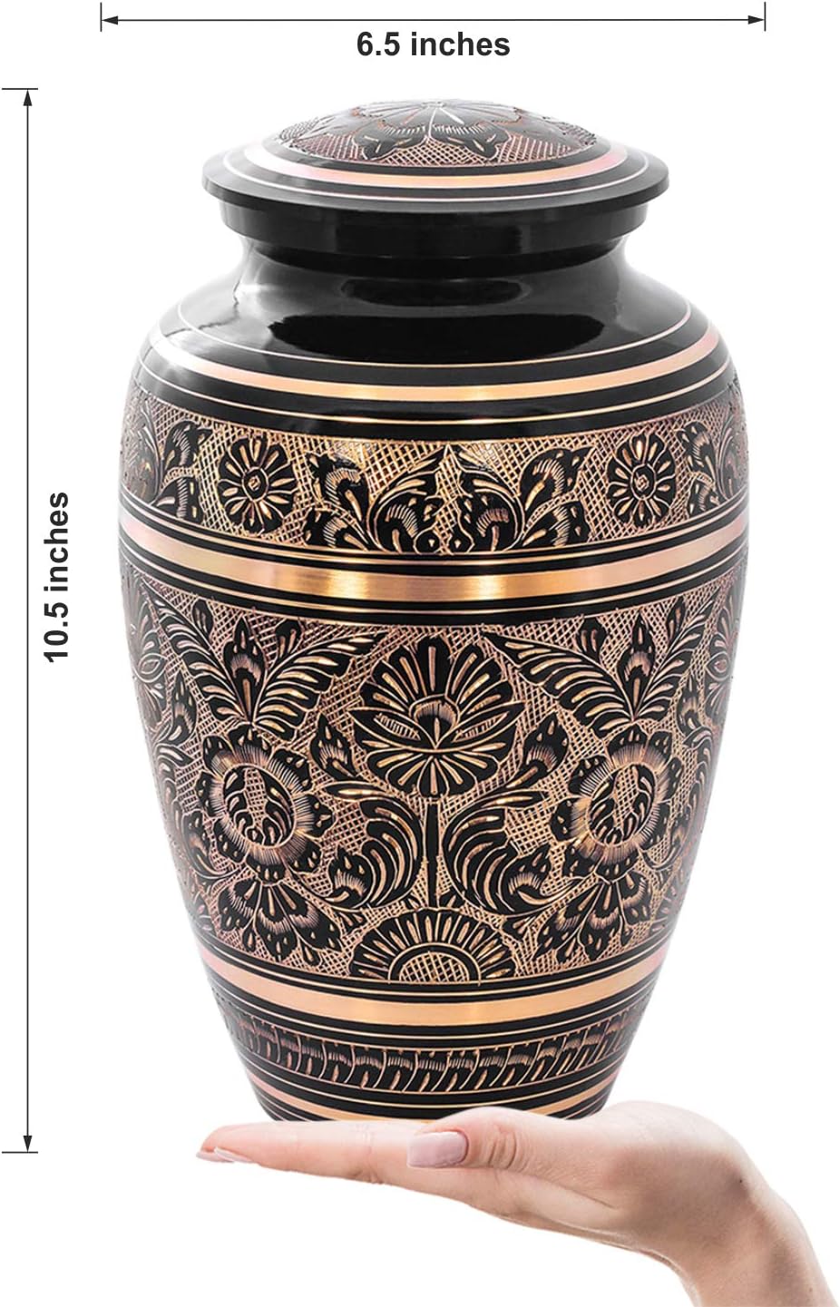 Cremation Urn for Human Ashes with Satin Bag, for Adults up to 200 lbs | Large Handcrafted Funeral Urns by Divit Shilp (Adult, Black Art)