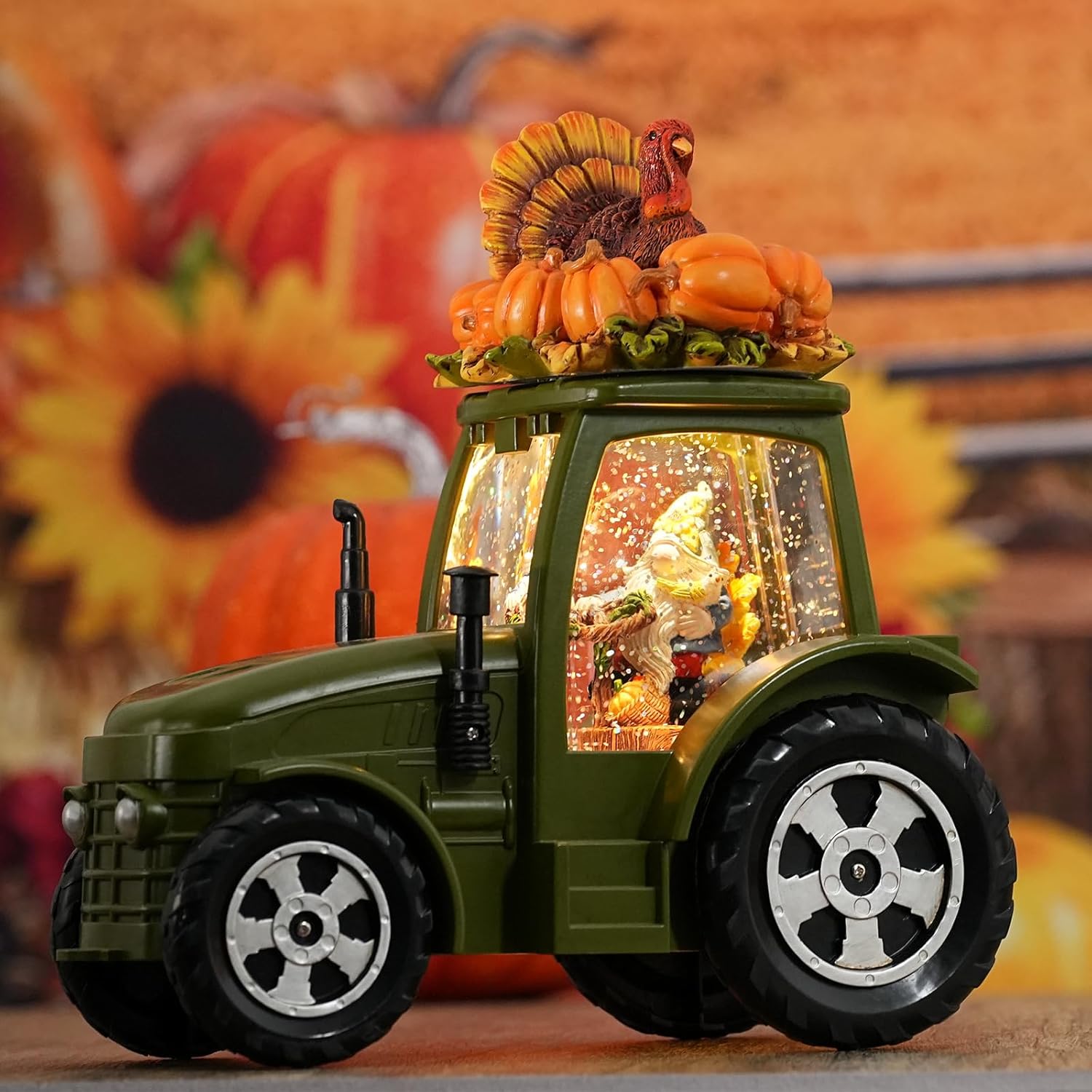 Thanksgiving Decoration Snow Globes, Turkeys Gnome Pumpkin Lighted Fall Decor, Swirling Glitter Snow Globes with Timer, Fall Harvest Day Autumn Green Tractor Thanksgiving Gifts - Image 7