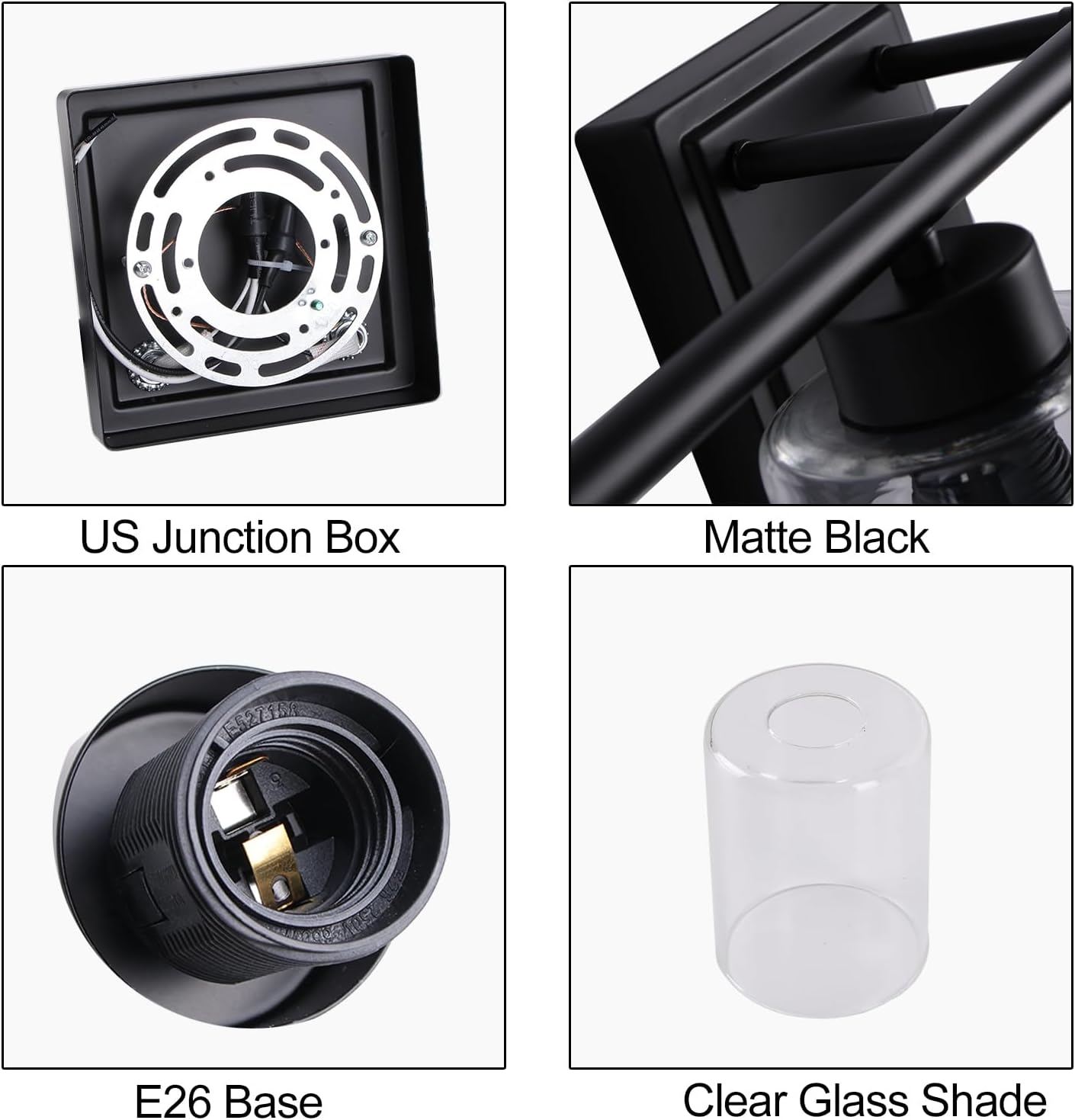 6 Light Bathroom Light Fixtures, 40 Inches Bathroom Lighting Fixtures Over Mirror, Black Vanity Light with Clear Glass Shades